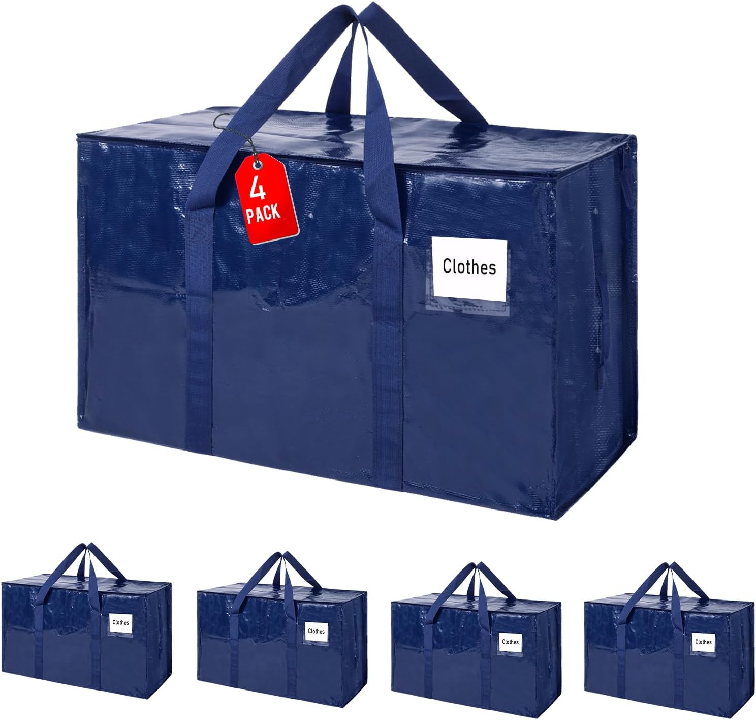 Moving Bags 93 L, 4-Pack Storage Bags with Zipper, Moving Bags Heavy Duty Extra Large, Moving Supplies, Blue Packing Bags, Foldable Duffle Bag for Travel College Dorm or Christmas Tree Bag