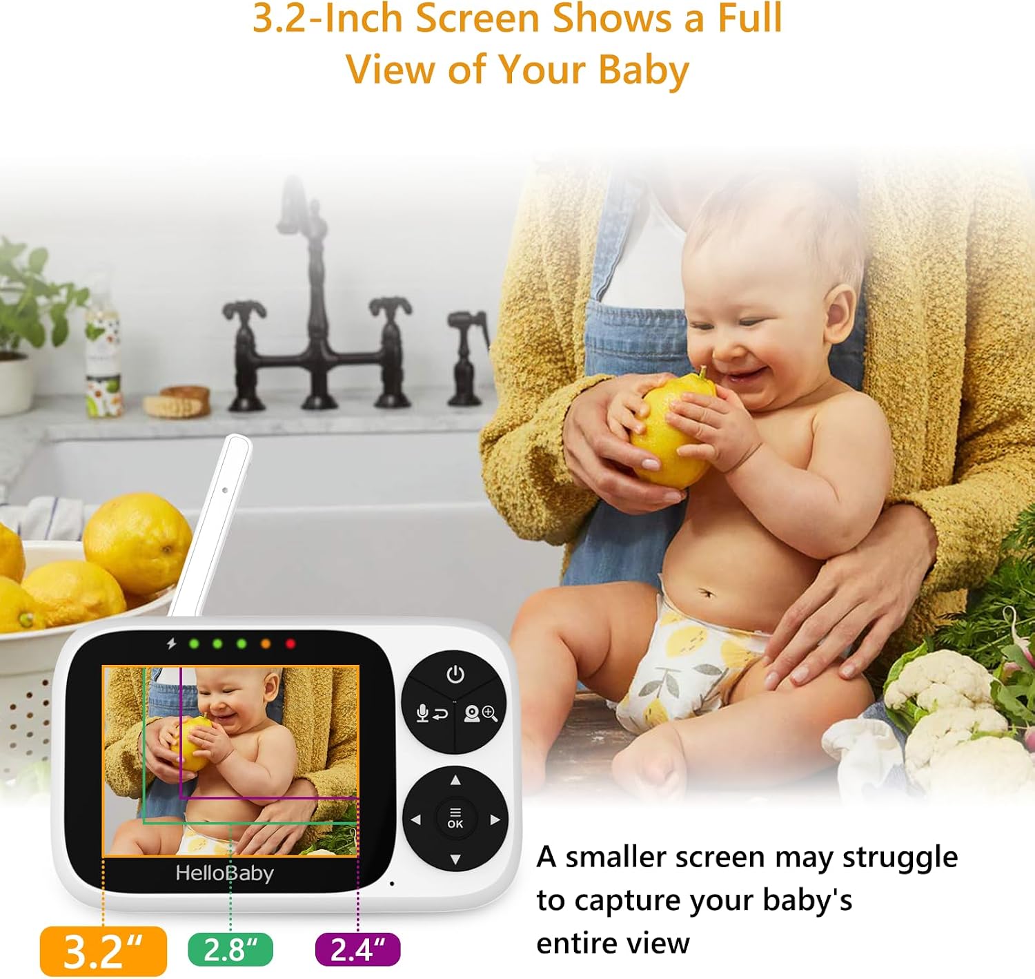 HelloBaby Baby Monitor with Camera and Audio, 3.2" Baby Camera Monitor - الصورة 5