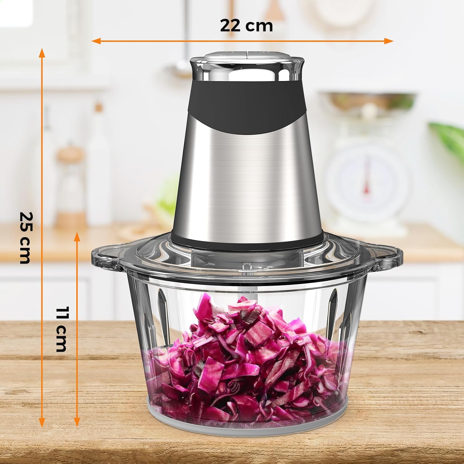 500W Electric Food Chopper, Dual 1.8L Bowls & Blades - الصورة 7