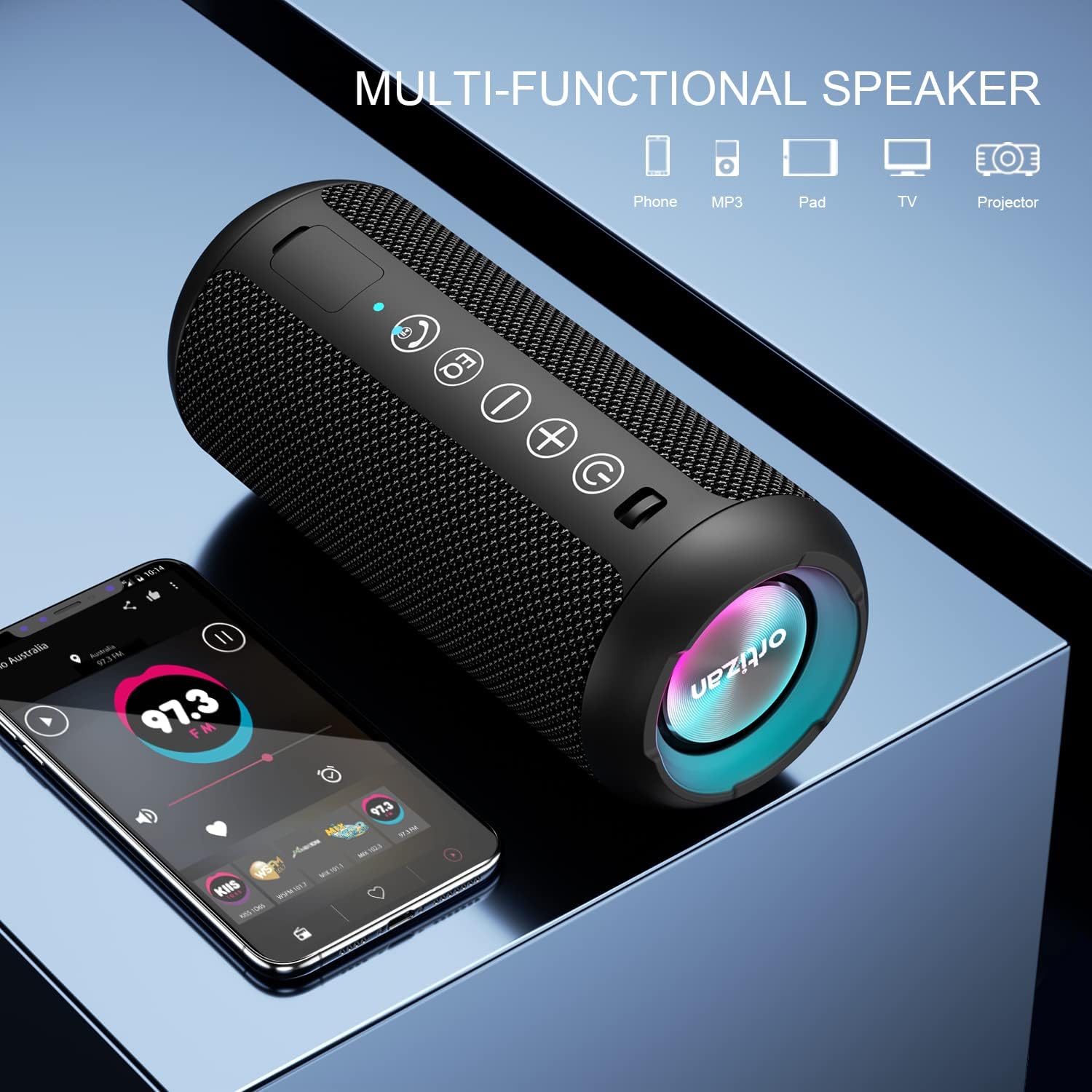 Ortizan Portable Bluetooth Speaker, 24W Loud Stereo Sound with IPX7 Waterproof Wireless Speaker, Outdoor Speakers with Bluetooth 5.0, 30H Playtime, 66ft Bluetooth Range, Dual Pairing for Home - الصورة 5