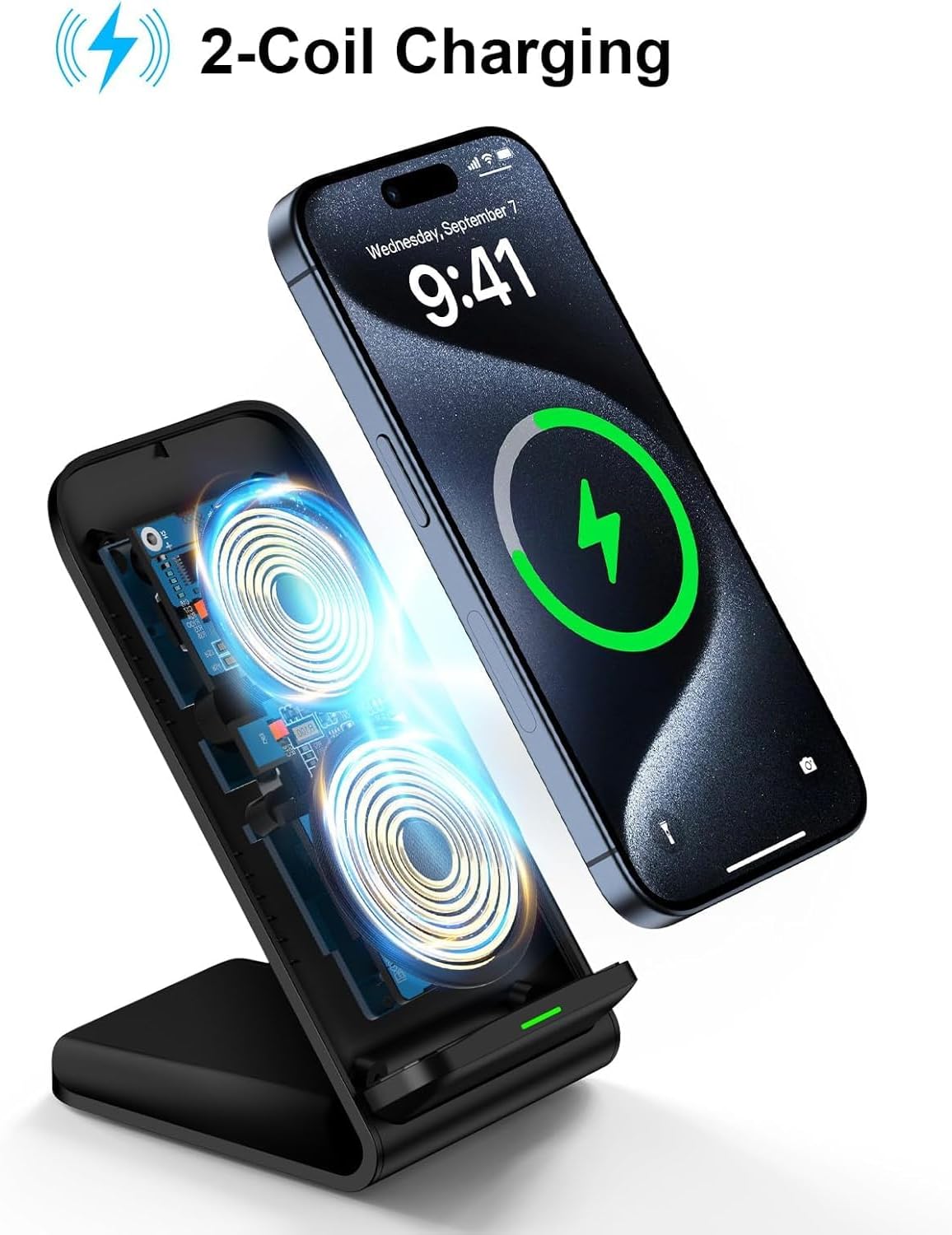 Tazweeq Wireless Charger Stand, Fast Charging Station Desk Phone Holder for Samsung Galaxy S24 Ultra S23 S22 S21, iPhone 15 Pro Max 14 13 with Adapter, Android Charging Dock - الصورة 6