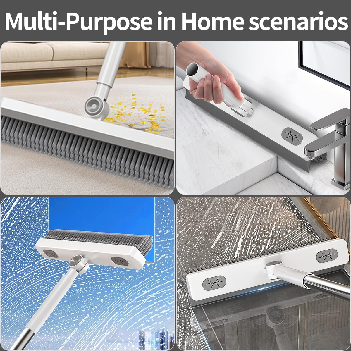 Floor Scrub Brush, 2 in 1 Cleaning Brush with Long Handle,Floor Scrubber Suit for Kitchen, Bedroom, Patio, Shower, Garage & Deck - Heavy Duty Tile, Concrete & Wood Surface Scrubber (white) - الصورة 5