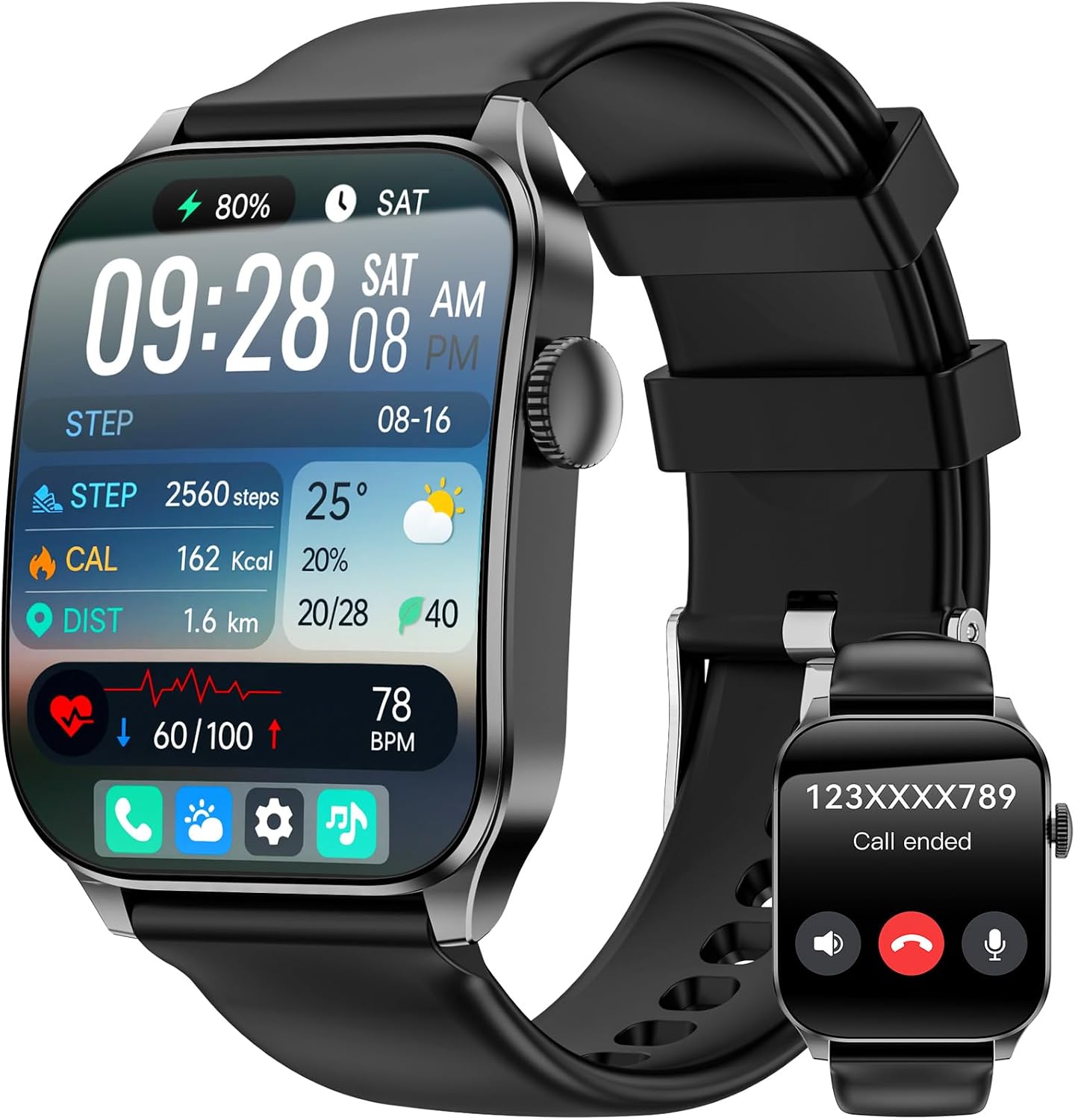 Smart Watch for Men Women Answer/Make Calls,1.91" HD Curved Screen Fitness Watch with Sleep/Heart Rate/SpO2/Stress Monitor,120+ Sport Modes,IP68 Waterproof Smartwatch for iPhone & Android(Black, 1.91)
