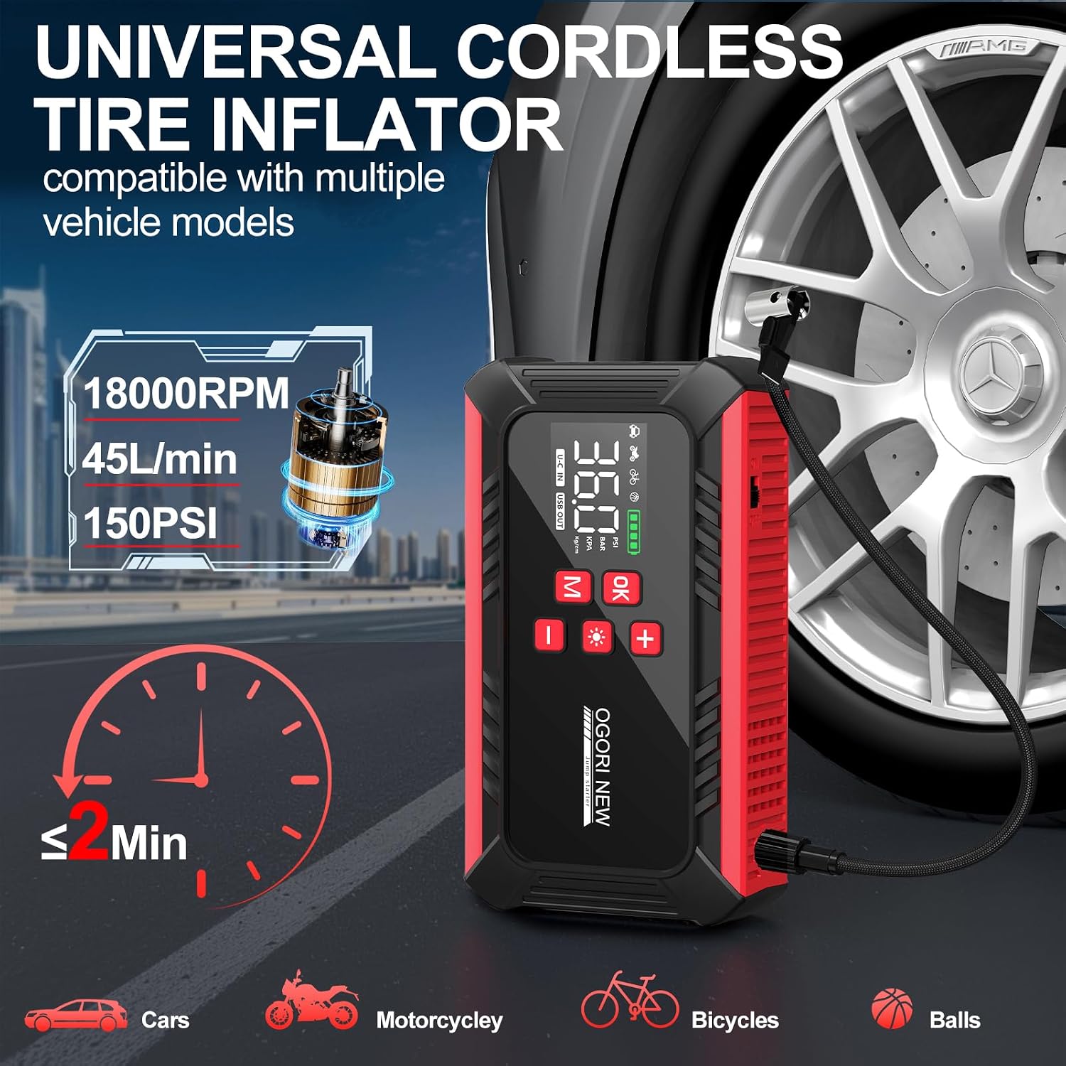 7000A Jump Starter with Air Compressor, 21800mAh Car Battery Jump Starter (All Gas/16.0L Diesel) with 150PSI Auto-Shutoff Tire Inflator, 12V Portable Jump Box with Booster, Jumper Cables - الصورة 3