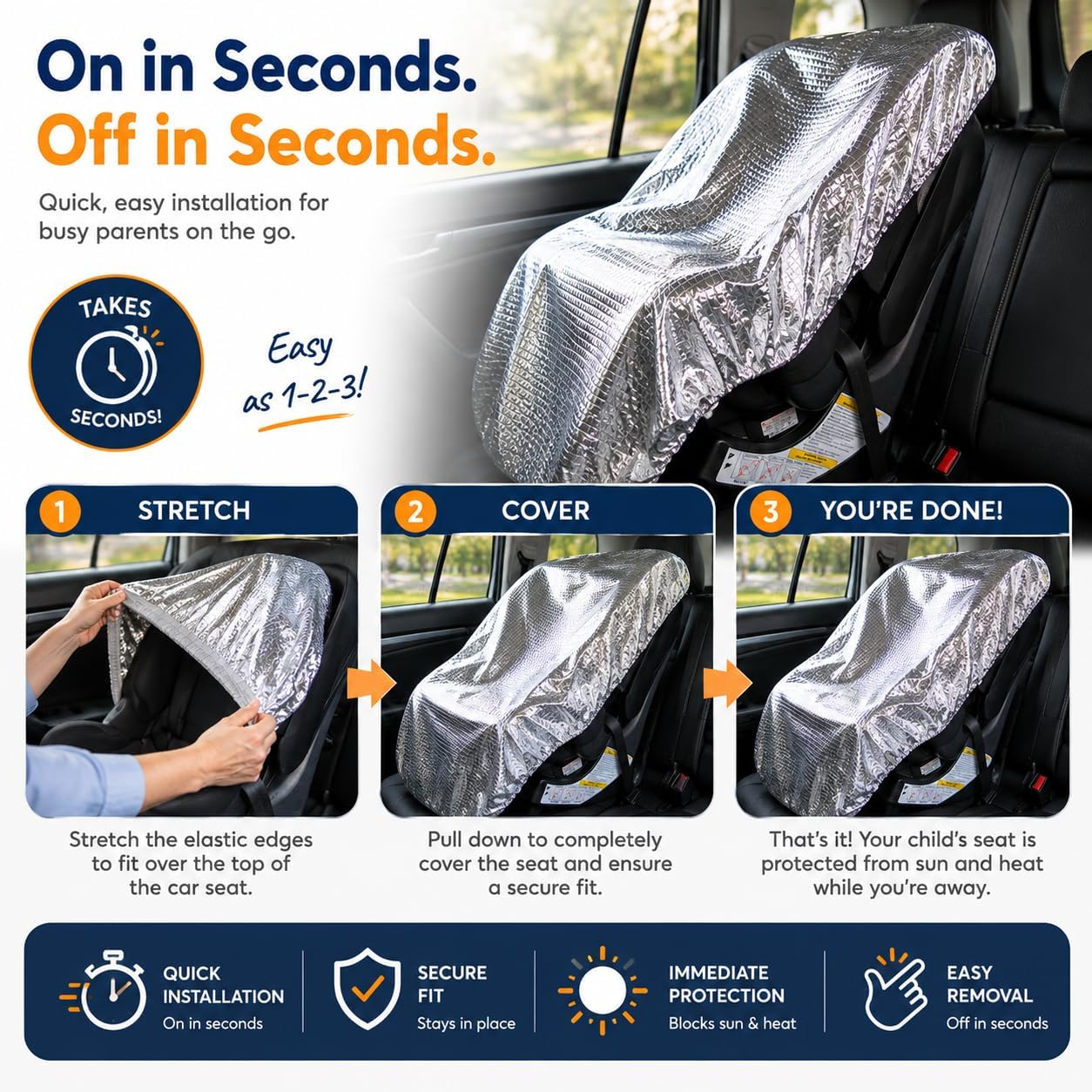 Car Seat Sun Shade Cover - Keep Your Baby's Carseat at a Cooler Temperature - Covers and Blocks Out Heat & Sun - More Comfortable for Baby or Child - Protection from UV Sunlight - Mommy's Helper - الصورة 5