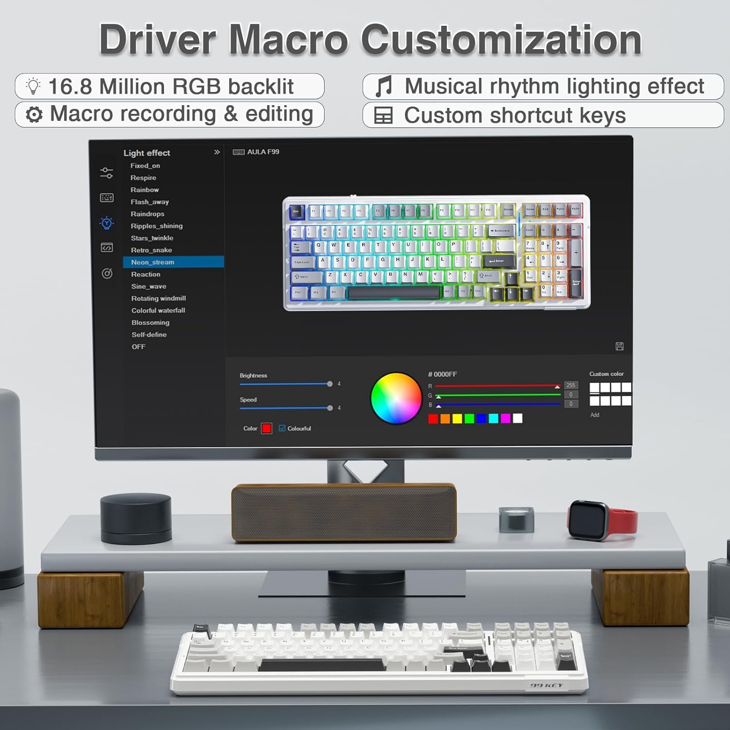 AULA F99 Wireless Mechanical Keyboard, Custom Computer Keyboard, Tri-Mode Bluetooth 5.0/2.4GHz/USB-C Cute Creamy Gaming Keyboards with Number Pad, RGB Backlit Media Knob Programmable Keybaord for PC - الصورة 8