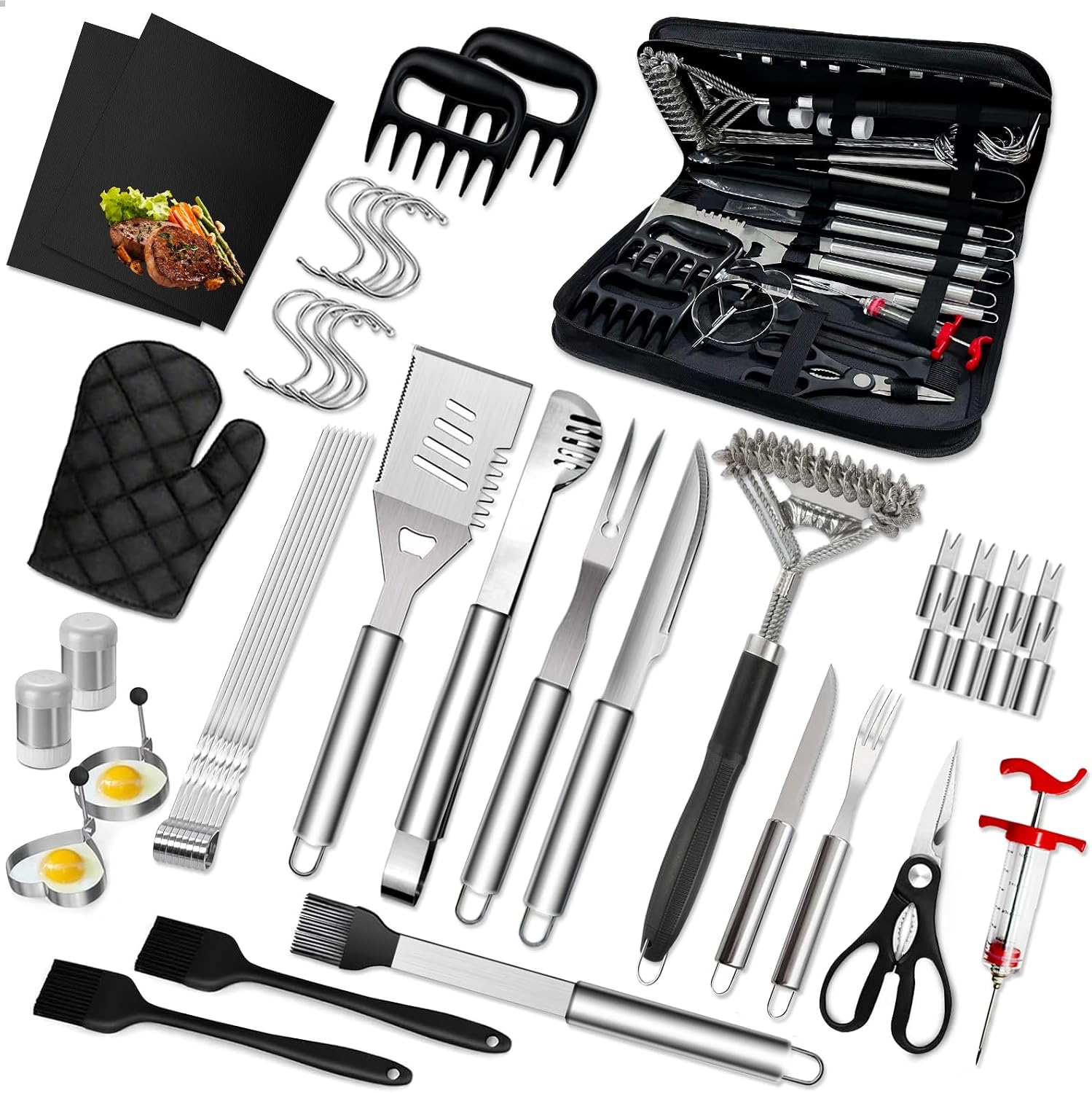 46pcs BBQ Grill Accessories Kit, Heavy Duty Stainless Steel Grill Tools Set, All-in-One Grilling Utensils for Outdoor Cooking for Men, Dad & Grillers