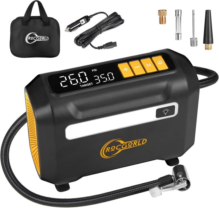 ROCGORLD R8 Tire Inflator Portable Air Compressor, DC 12V Portable Air Compressor with Large Dual Digital Screen, 3X Faster Inflation Portable Air Pump for Car Tires, Bike, Motor - Car Accessories