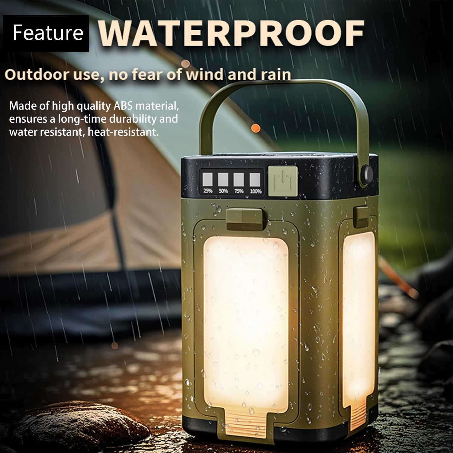 Rechargeable LED Camping Lantern, Portable Waterproof Camping Lamp with 2000mAh Large Capacity Battery, Solar-Powered Outdoor Light with 6 Lighting Modes or Hiking Gear Camping & Daily Use - الصورة 3