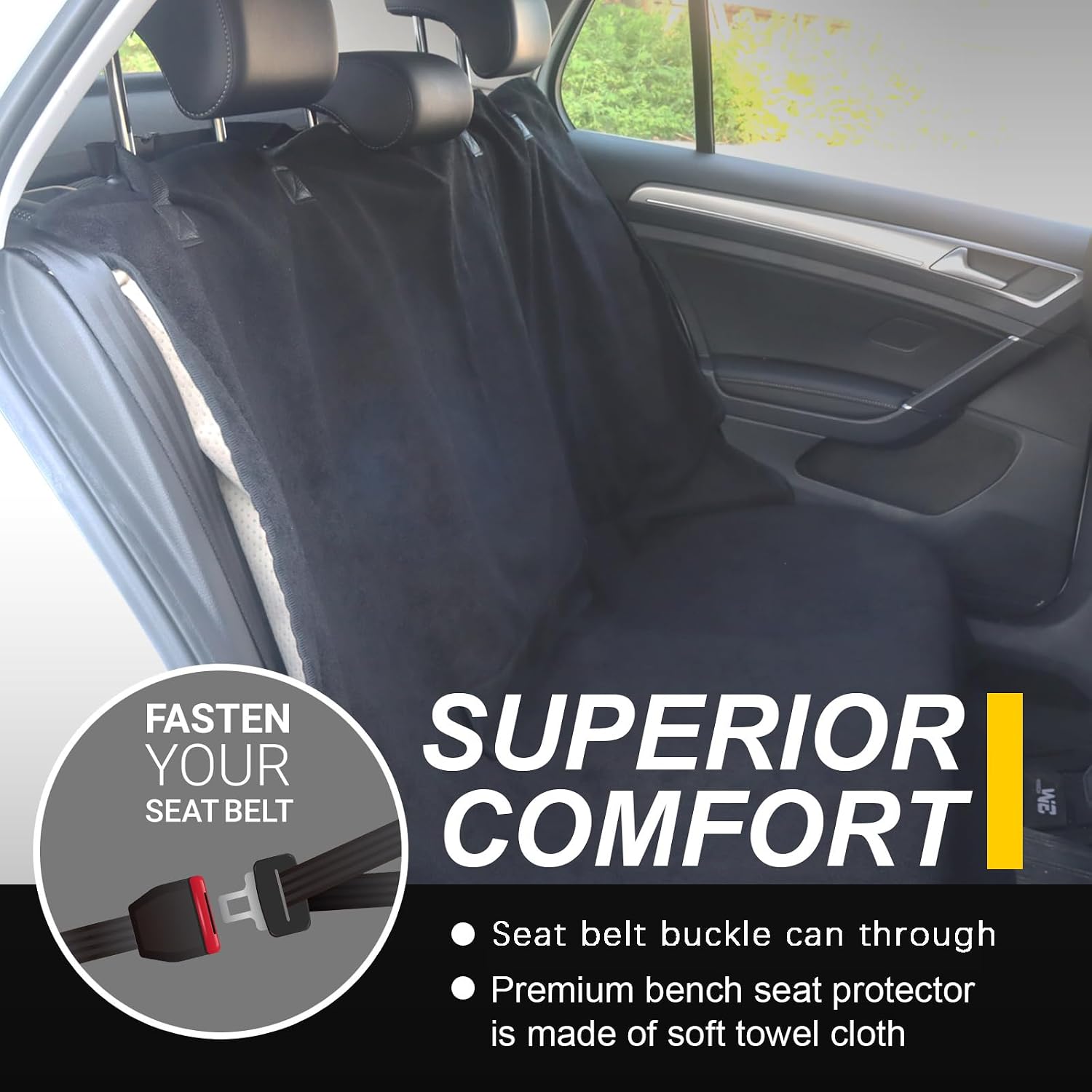 Back Seat Cover for Car Trucks Van SUV,Waterproof Rear Bench Towel Seat Covers for Dogs and Kids,Automotive Backseat Protector (Black) - الصورة 4