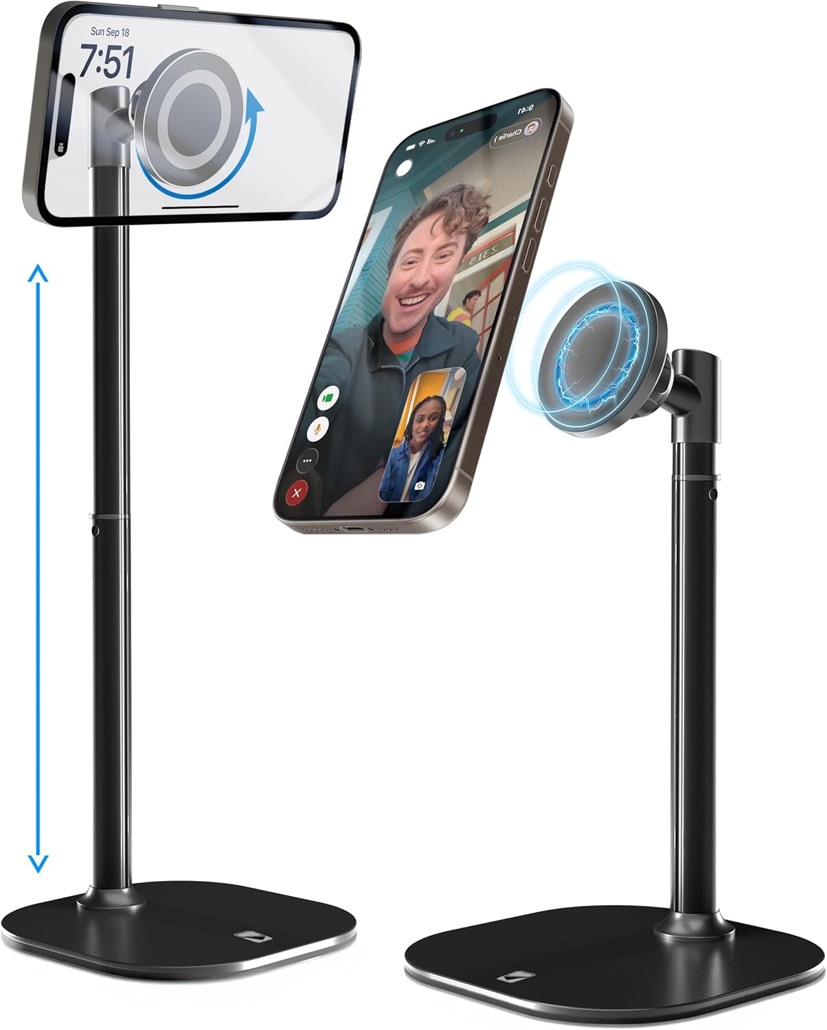 Cooper MagStand - Adjustable Magnetic iPhone Stand for Desk & Phone Holder for Video Recording, Compatible with MagSafe, Stand for iPhone 17 Pro Max, 16-12, Small Mag Safe Tripod (Night Black)