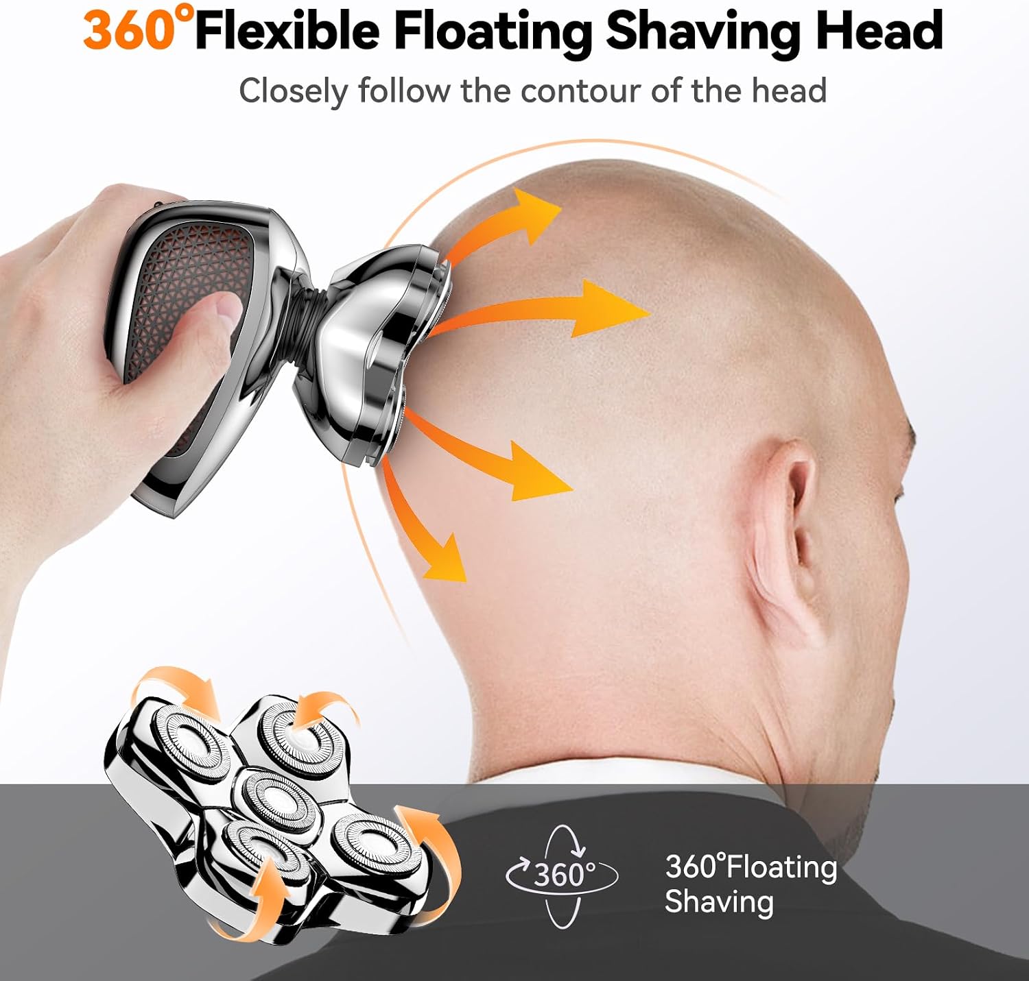 Maxgroom Head Shavers for Bald Men – Waterproof Electric Razor with Flexible Blades, Close Shave, Cordless Rechargeable & Long Battery Life, LED Display, Ideal Gift for Dad Husband (Silver) - الصورة 3