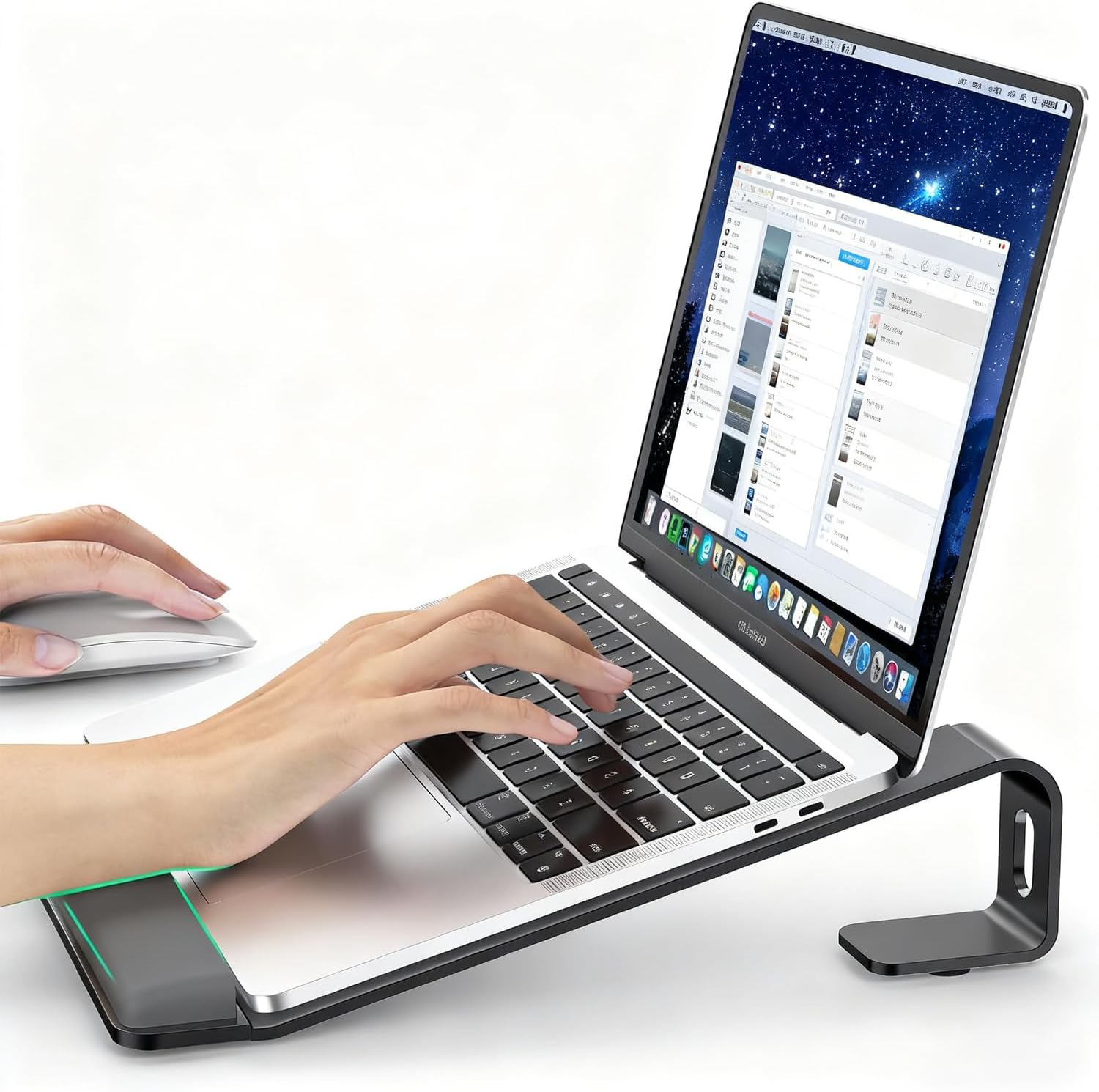 Laptop Stand for Desk, Metal Laptop Stand with Wrist Support, Ergonomic Detachable Laptop Riser, Aluminum Lectern, Computer Stand for MacBook Air Pro, HP (10-17") Laptops - Black