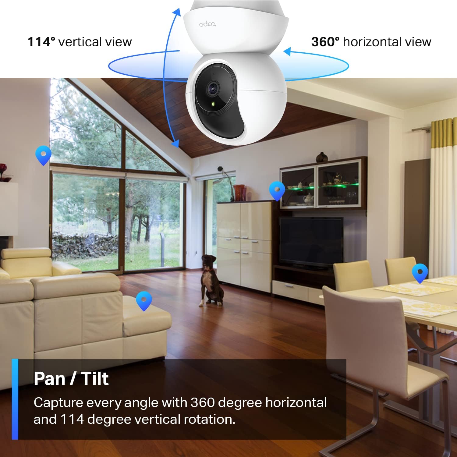 Tapo TP-Link 2K Pan Tilt Security Camera for Baby Monitor, Dog Camera w/Motion Detection, 2-Way Audio Siren, Night Vision, Cloud &SD Card Storage (Up to 256 GB), Works with Alexa & Google Home (C210) - الصورة 3