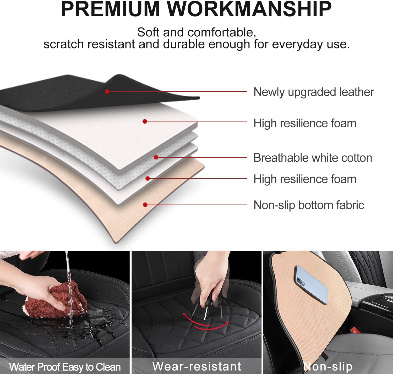 BEITK 2 Pack Leather Front Car Seat Covers, Universal Sideless Car Seat Protectors with Storage Pocket and Seat Belt Pads, Waterproof Automotive Seat Cover for Cars Trucks SUV(Black) - الصورة 3