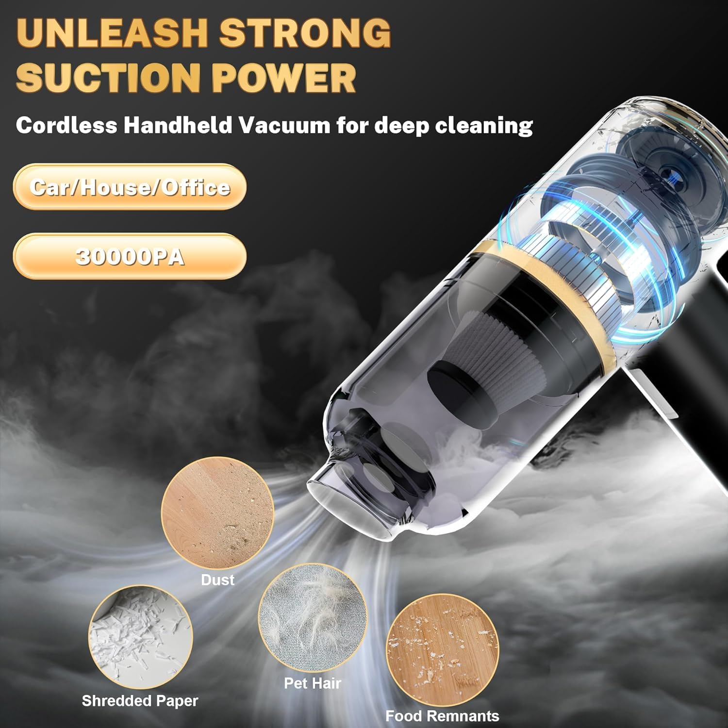 Cozylady Cordless Car Vacuum Cleaner, 30000PA High Power Handheld Vacuum, 4-in-1 Mini Vacuum & Air Duster Blower for Car, Home, Keyboard, Pet Hair - الصورة 6