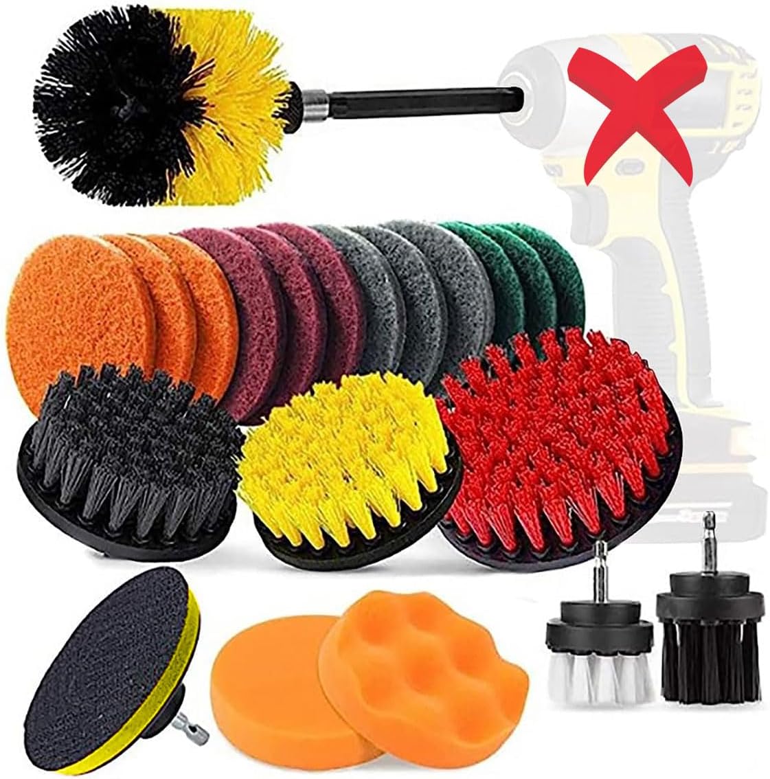 Drill Brush Attachments Set 22 Pack, Scrub Pads & Sponge