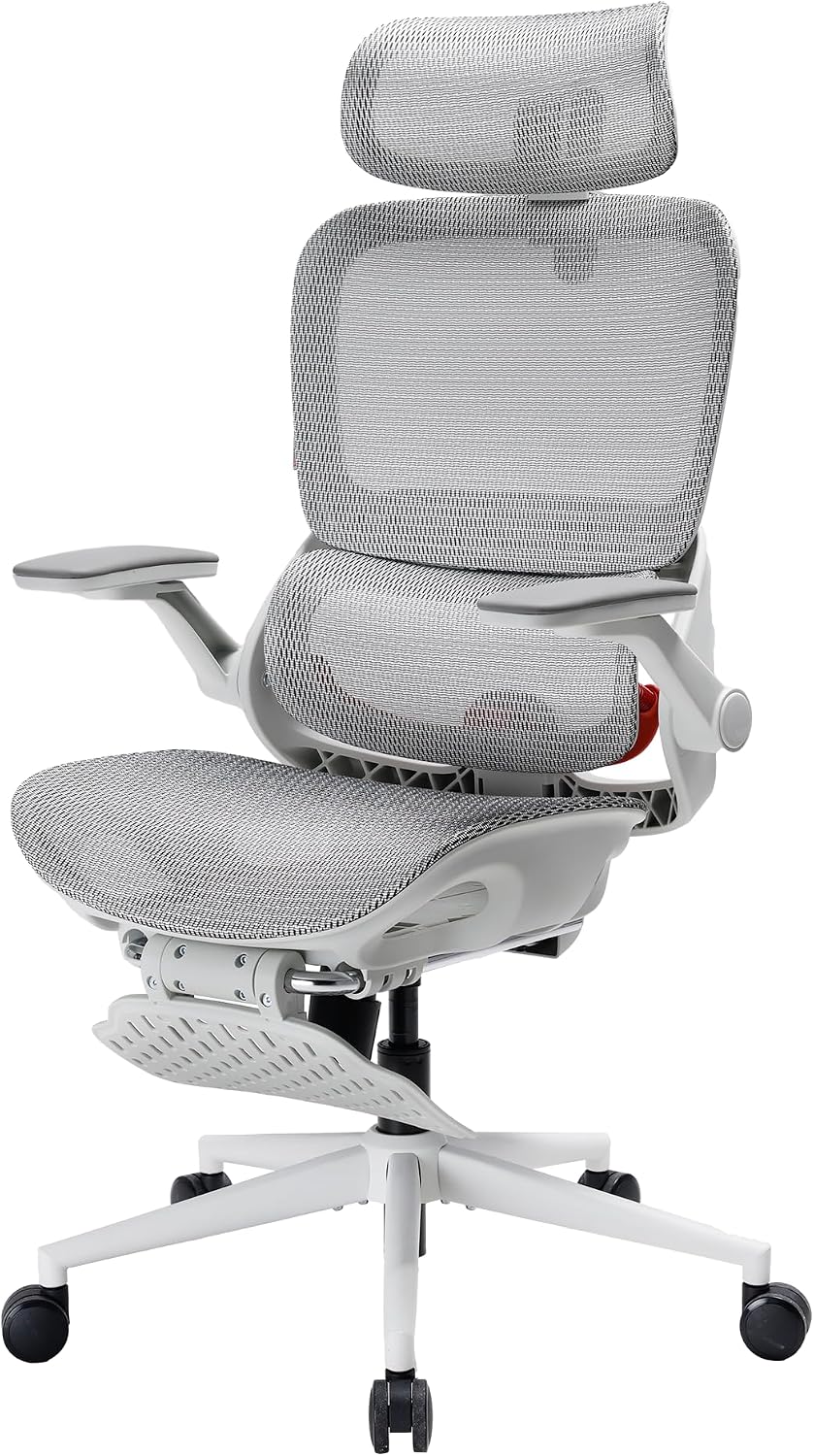 SIHOO B100 PRO Ergonomic Office Chair with Footrest, Mesh Office Chair with Adaptive Lumbar Support, Computer Chair with Wide Headrest, Desk Chair with 360° Rotatable Flip-Up Armrests, White