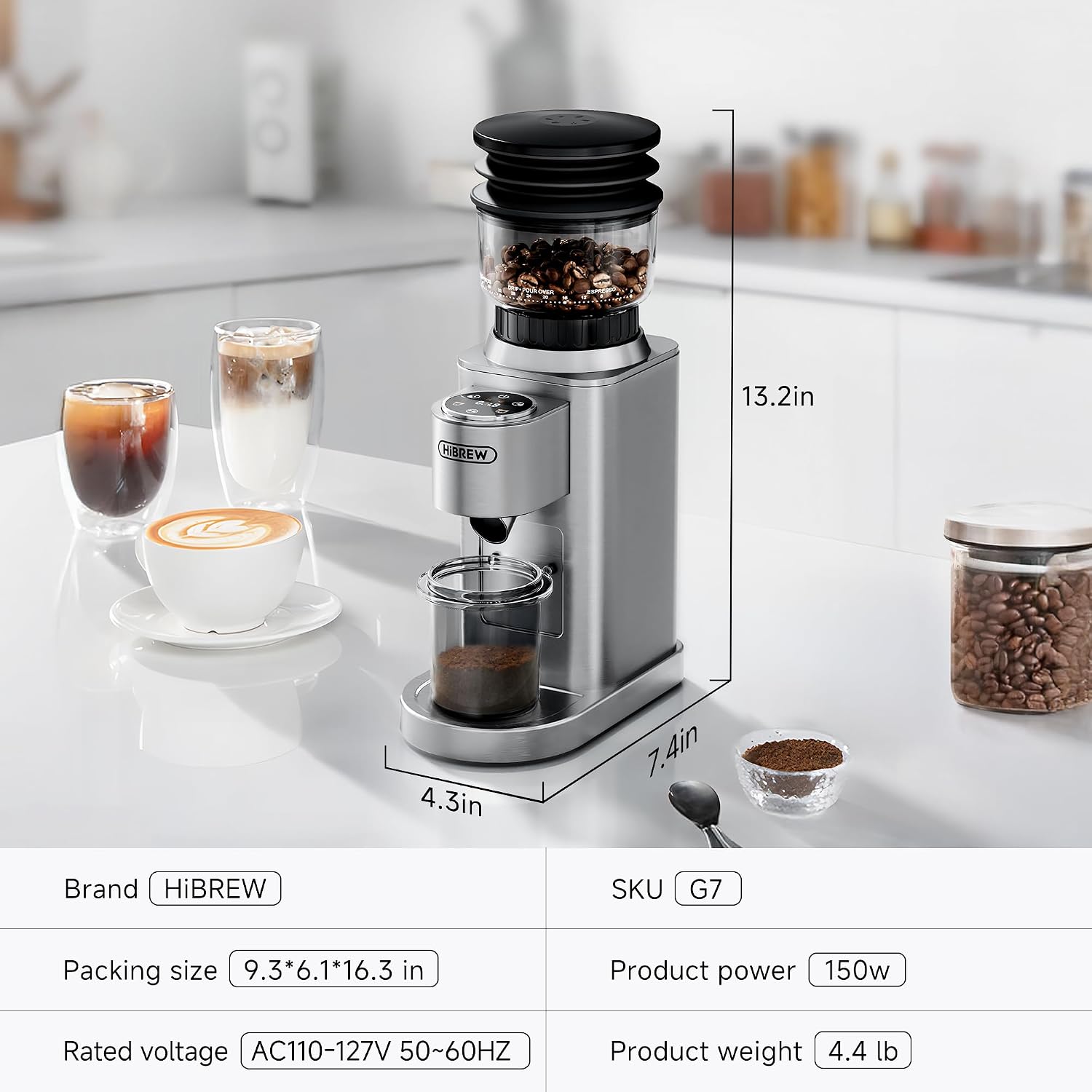 HiBREW G7 Electric Coffee Grinder, 48 Precise Grind Settings, 350g Hopper - الصورة 8
