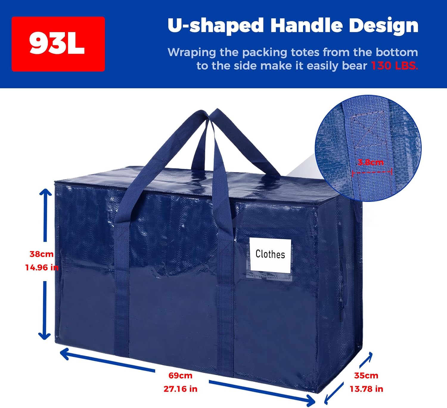 Moving Bags 93 L, 4-Pack Storage Bags with Zipper, Moving Bags Heavy Duty Extra Large, Moving Supplies, Blue Packing Bags, Foldable Duffle Bag for Travel College Dorm or Christmas Tree Bag - الصورة 2