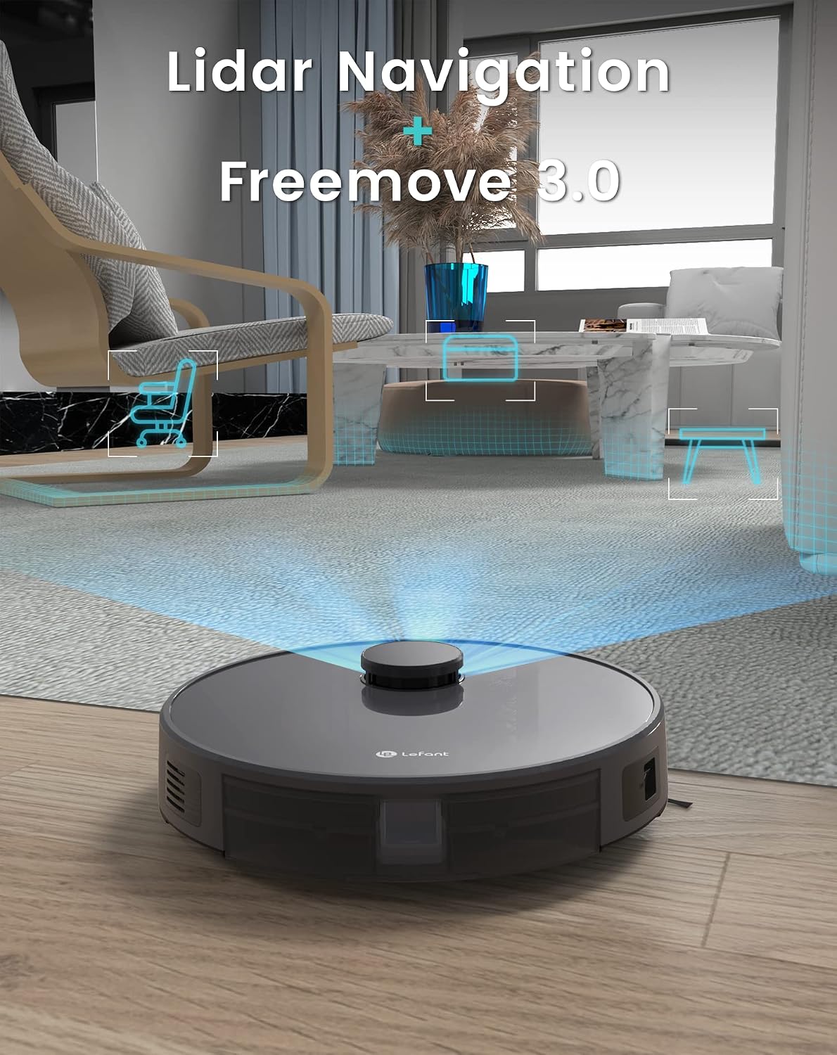 Lefant M1 LiDAR Robot Vacuum Cleaner and Mop, 4000Pa Suction, 150 Mins Runtime, Self-Charging, Multi-Floor Mapping, No-Go Zones, Ideal for Pet Hair, Carpet, Hard Floor - الصورة 4
