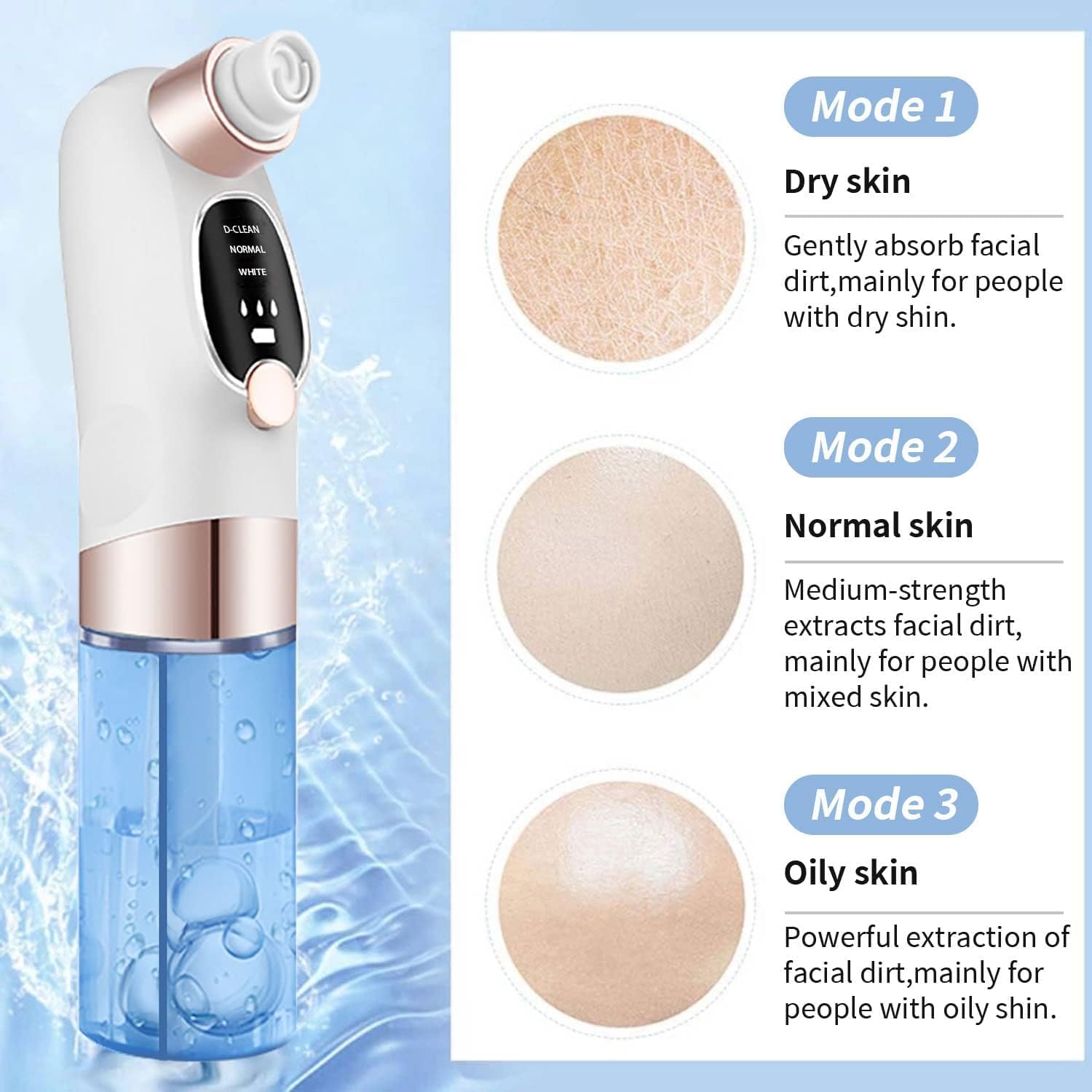 DMG TECH Blackhead Remover Pore Vacuum Cleaner, Hydrafacial Skin Cleansing Device, Gentle Suction Facial Pore Cleaning Tool with 3 Suction Powers, 6 Attachments & 4 Probes, USB Rechargeable - الصورة 3