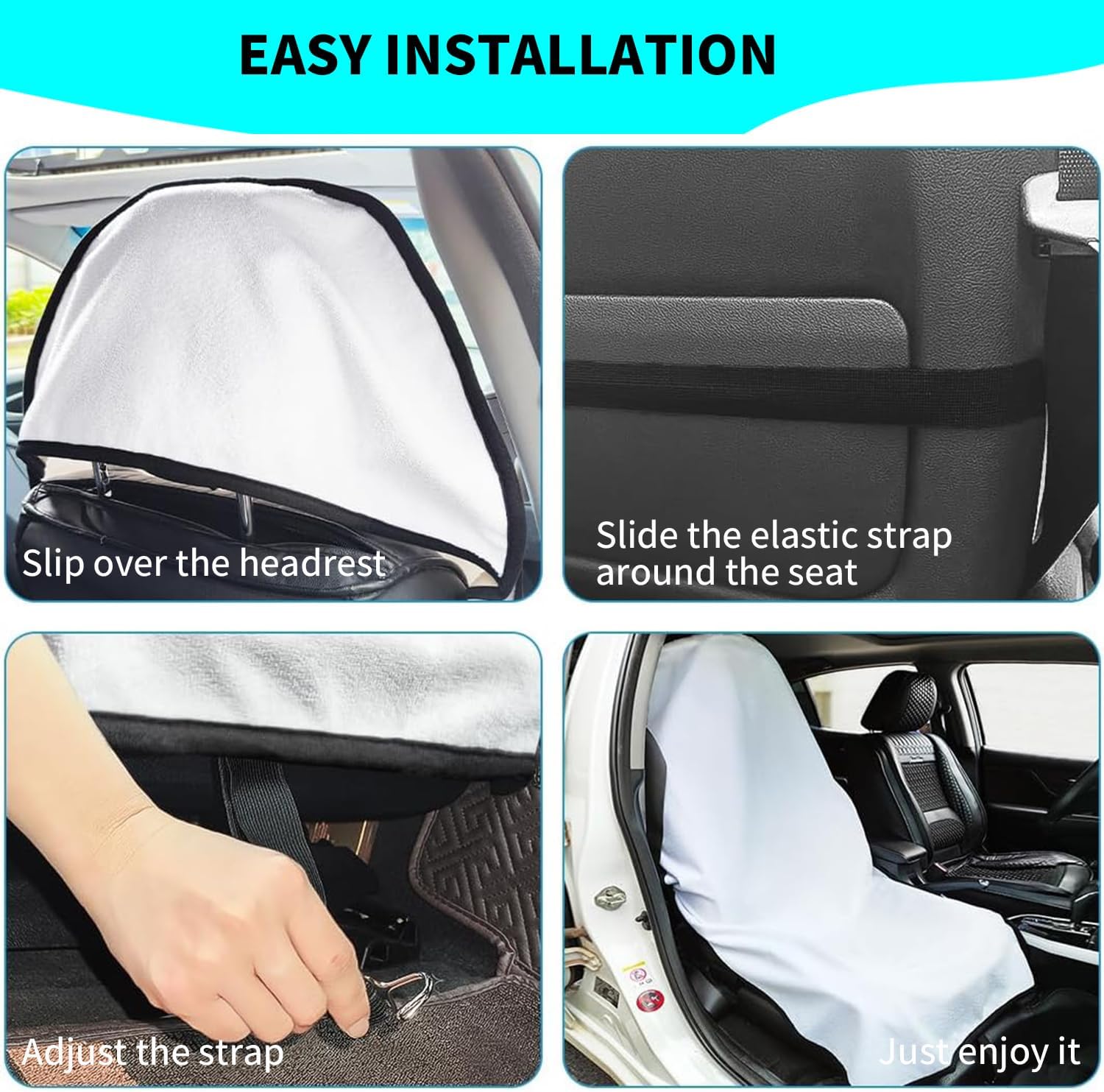 ULHYC Waterproof Sweat Towel Car Seat Cover Protector for Gym Workout, Swimming, Running, Beach and Hiking, Universal Non-Slip Sweat Towel Bucket Seat Covers for Trucks SUV Jeep (White, 1Pcs) - الصورة 3