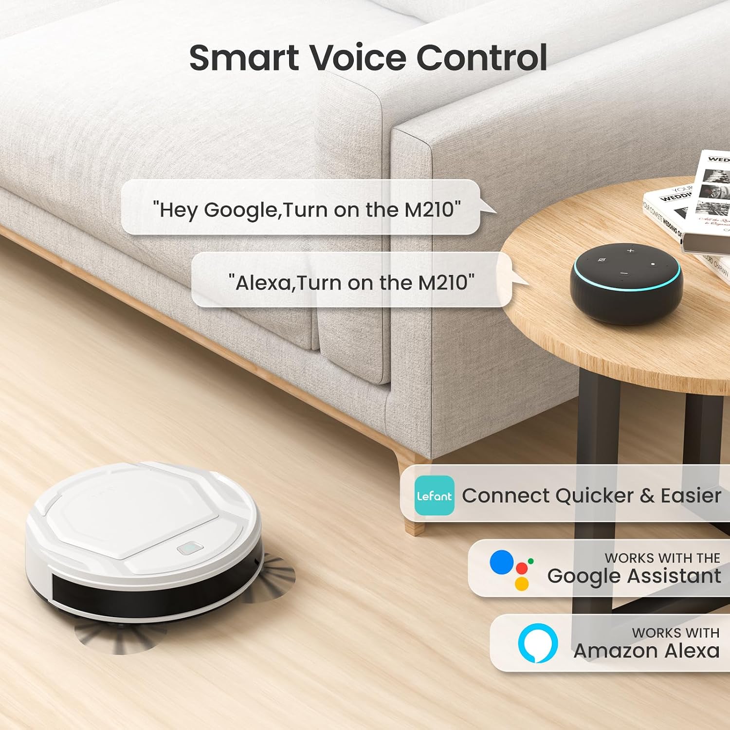 Lefant Robot Vacuum Cleaner, Strong 2200Pa Suction, 120 Mins Runtime, App/Alexa Control, Super Thin, Self-Charging Robotic Vacuum, Ideal for Pet Hair Hard Floor Low Pile Carpet (M210) - الصورة 5