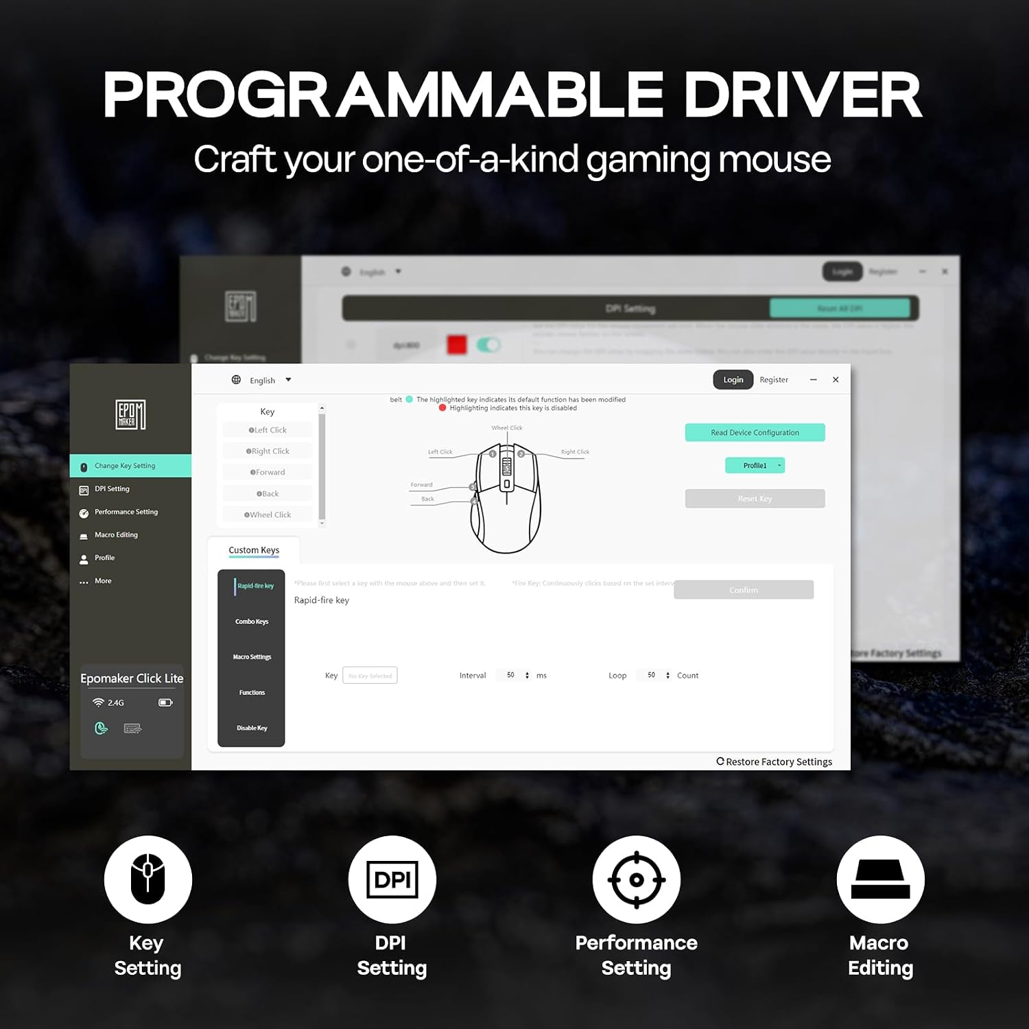 EPOMAKER Click Lite Wireless Gaming Mouse, 800 to 12,000 DPI Adjustable - الصورة 7