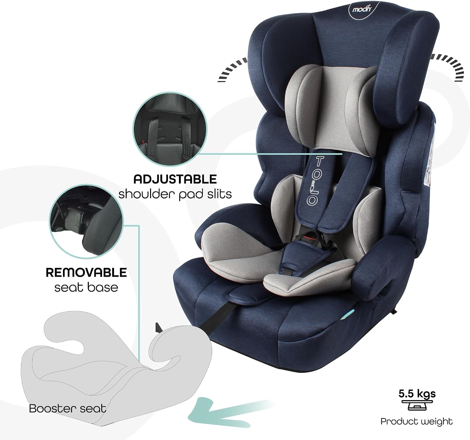 MOON Tolo - Baby/Kids Car seat (Group-1,2,3) - Navy Blue - الصورة 2