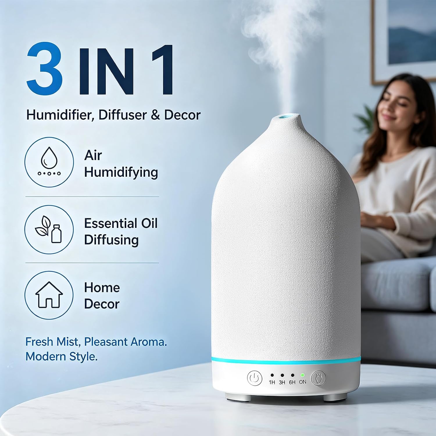 Gooamp Ceramic Essential Oil Diffuser for Home Bedroom 200ML Humidifier - الصورة 4