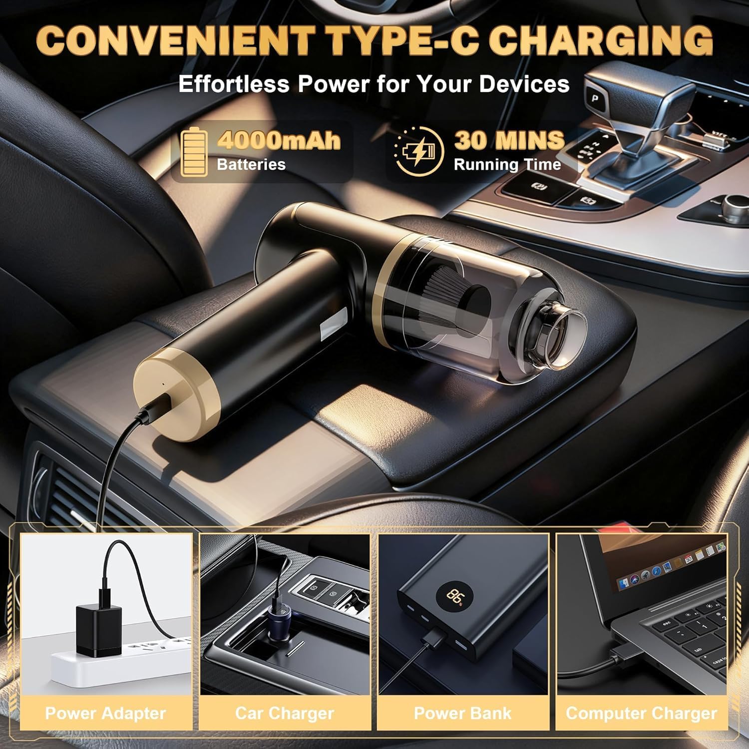 Cozylady Cordless Car Vacuum Cleaner, 30000PA High Power Handheld Vacuum, 4-in-1 Mini Vacuum & Air Duster Blower for Car, Home, Keyboard, Pet Hair - الصورة 9