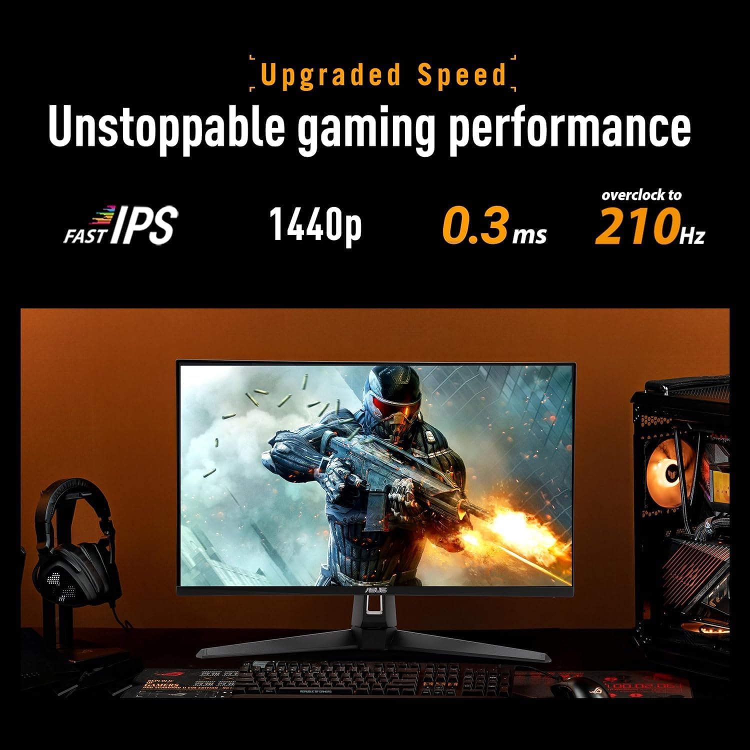 ASUS TUF Gaming VG27AQ5A-J Gaming Monitor: 27-inch, QHD(2560x1440), 210Hz(OC), Fast IPS, ELMB SYNC, 0.3ms GTG (min.), Stereo speaker, DisplayWidget Center, Black - Infiniarc Edition - الصورة 3