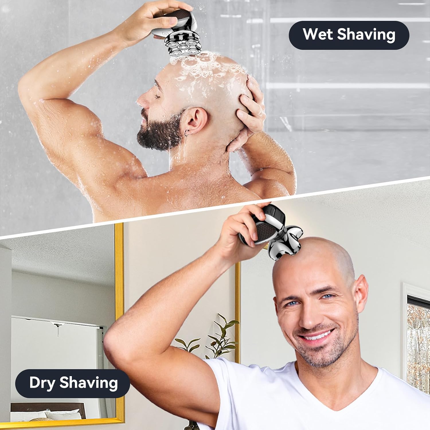 Maxgroom Head Shavers for Bald Men – Waterproof Electric Razor with Flexible Blades, Close Shave, Cordless Rechargeable & Long Battery Life, LED Display, Ideal Gift for Dad Husband (Silver) - الصورة 7
