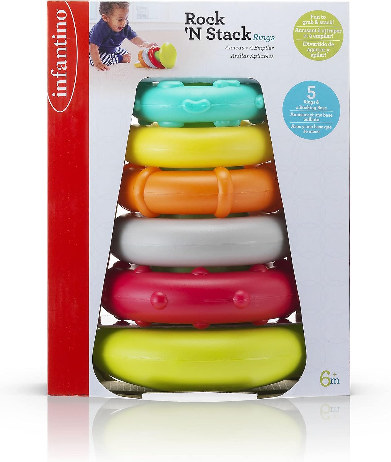 Infantino Rock'N Stack Rings Baby Activity , Learning & Developing Toys, Multicolor, ROCK'N STACK RINGS, Large - الصورة 3