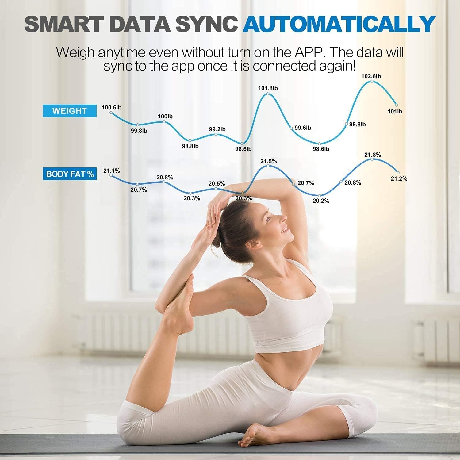 Smart Digital Weighing Scale for Body Weight with Bluetooth App, 180kg Capacity, High Precision Sensors, BMI & Body Fat Analyzer, LCD Display, Tempered Glass Platform – Black - الصورة 3