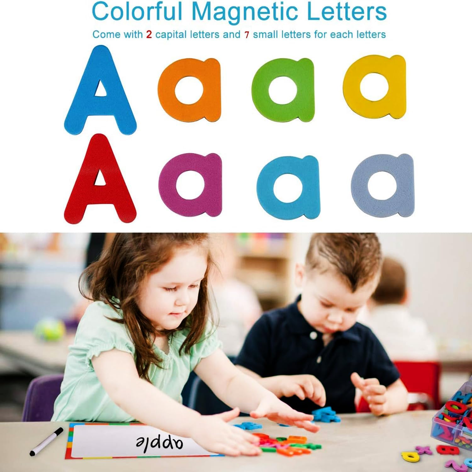 Magnetic Letters 234 Pcs, Kids Preschool Eductional Foam Alphabet, Colorful Letters Kit with Magnetic Board, 40 Pcs Word Cards, pen and Eraser, Educational Toys & Learning Games for Boy Girl - الصورة 2