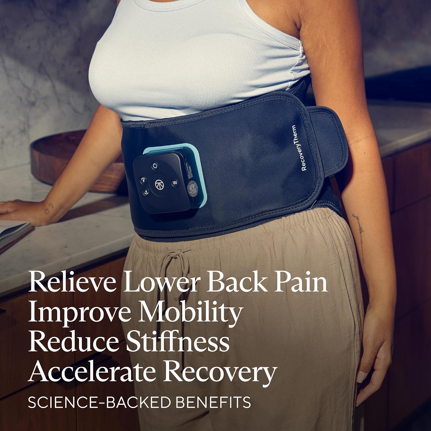 RecoveryTherm Back - Hot Vibration Back and Core Wrap for Athletes - Advanced Hot Vibration for Back Pain Relief Wrap with Cryothermal Technology - One Size Fits All - الصورة 3
