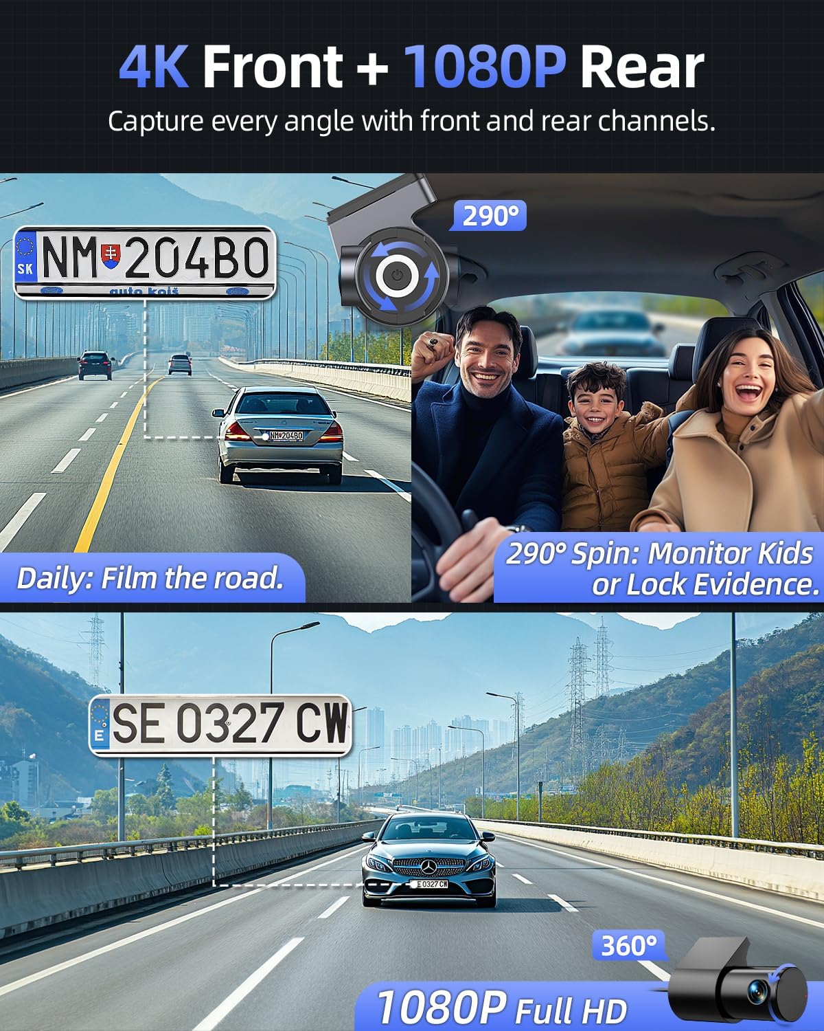 4K داش كام, Dash Cam for Cars with 64GB SD Card, 5Ghz WiFi, G-Sensor - الصورة 2