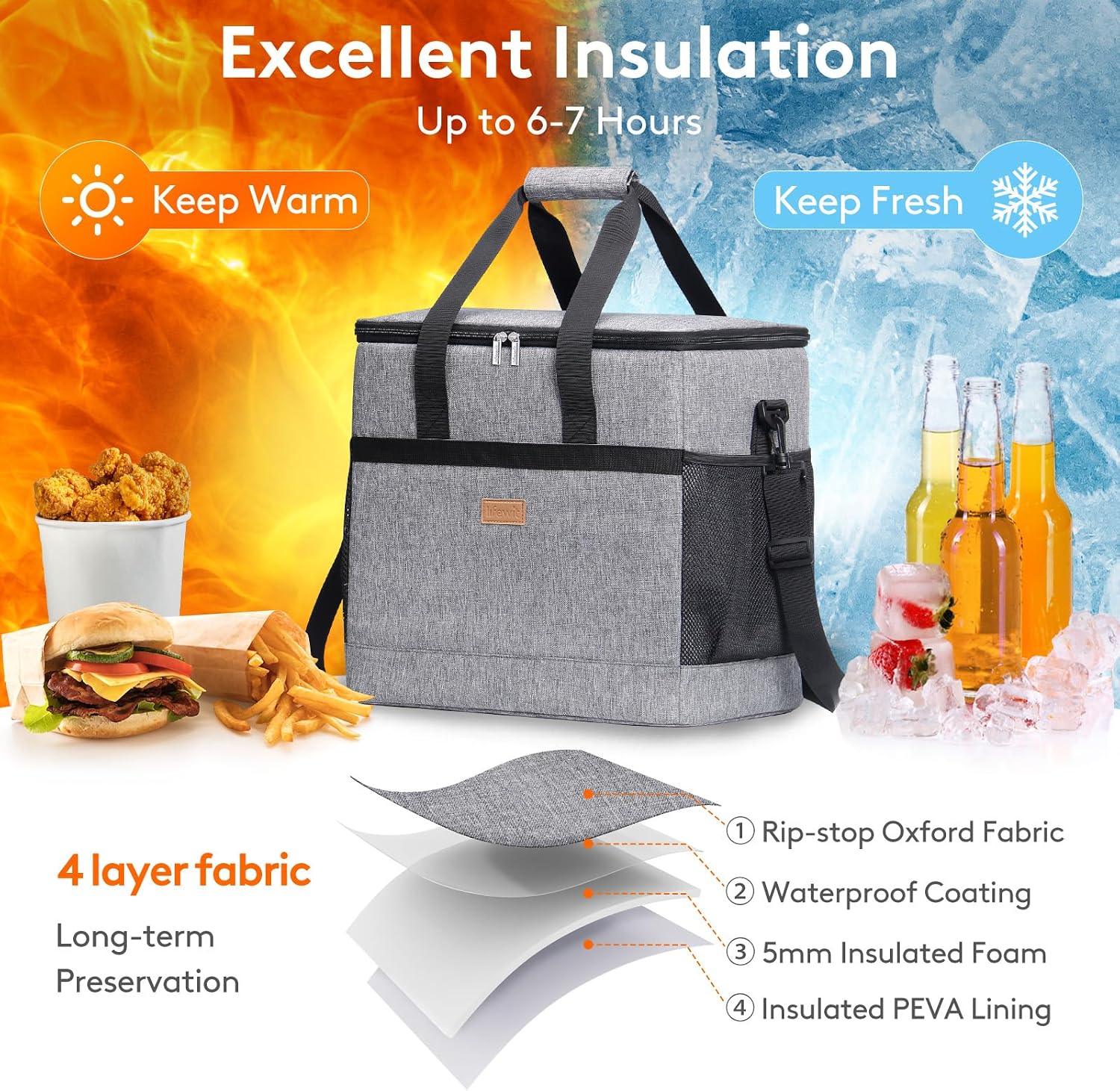 Lifewit Cooler Bag 30/50/60 Cans Collapsible and Insulated Large Lunch Bag Leakproof Soft Cooler Portable for Camping/BBQ/Family Outdoor Activities - الصورة 4
