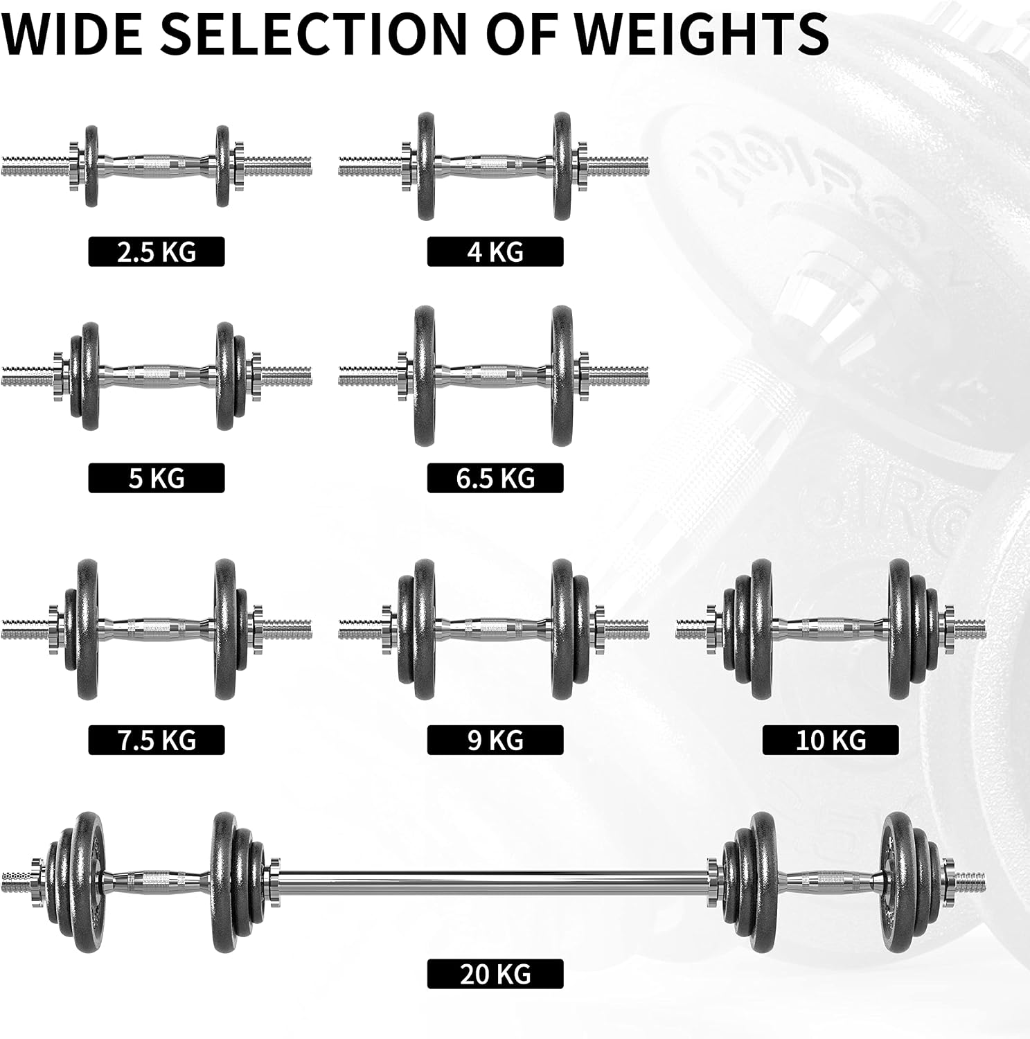 PROIRON 20kg Cast Iron Adjustable Dumbbell Set Hand Weight with Solid Dumbbell Handles Changed into Barbell Handily Perfect for Bodybuilding Fitness Weight Lifting Training Home Gym - الصورة 4