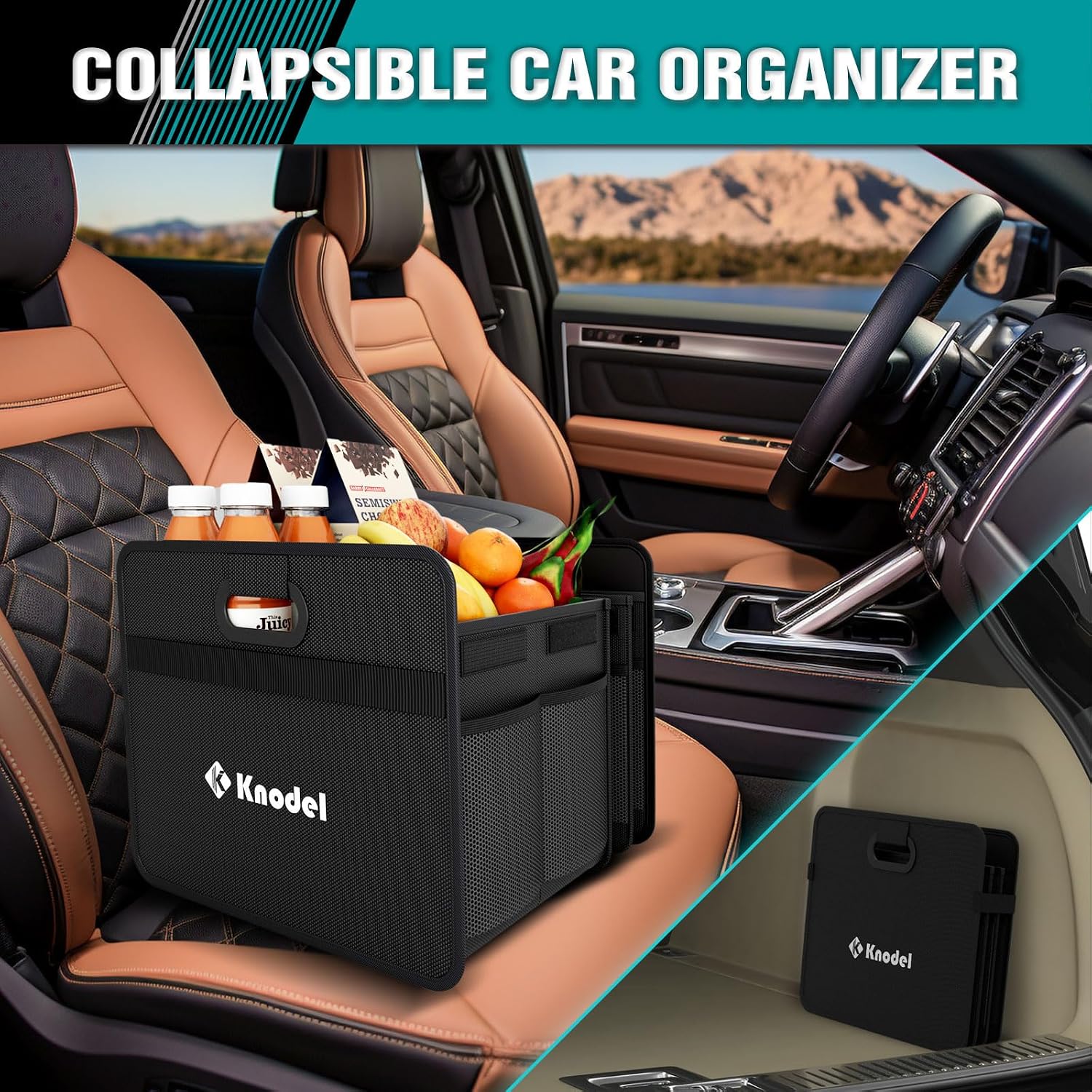 K KNODEL 3 Compartments Trunk Organizer for Car and Suv (Large, Black) - الصورة 5