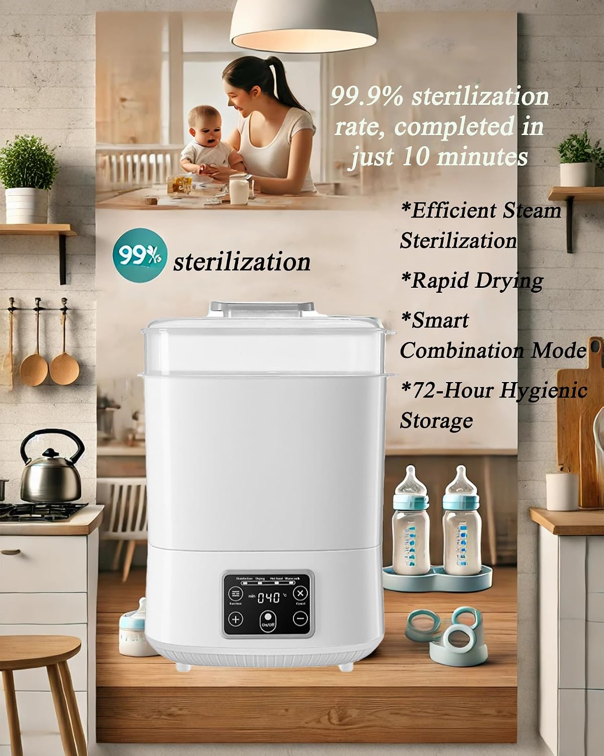Sterilizer Baby Bottle, 5-in-1 Bottle Sterilizer Baby,Bottle Warmer for Baby Milk and Accessories Baby Bottle Sterilizer and Dryer for Baby Bottles, Baby Stuffs & Breast Pump Accessories - الصورة 3