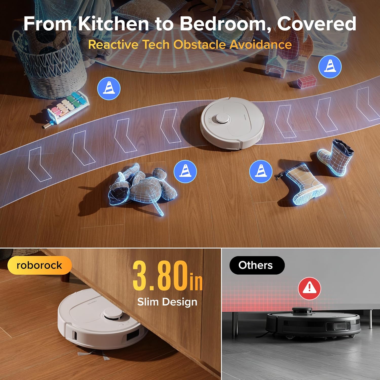roborock Qrevo S Pro Robot Vacuum(Upgraded from Qrevo 5AE),18,500 Pa Super Suction,Dual Mops with 10 mm Auto-Lift, AI Obstacle Avoidance, Auto Hot Water Mop Washing&Warm Air Self-Drying,Self-Emptying - الصورة 6