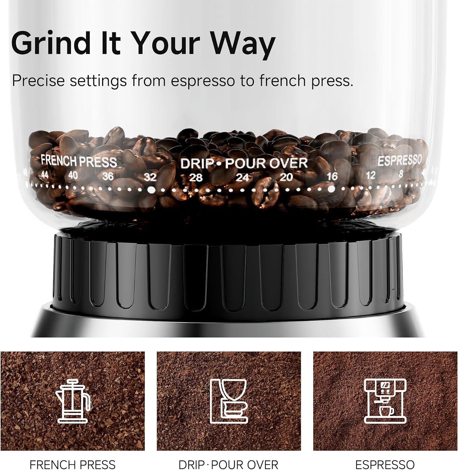 HiBREW G7 Electric Coffee Grinder, 48 Precise Grind Settings, 350g Hopper - الصورة 3