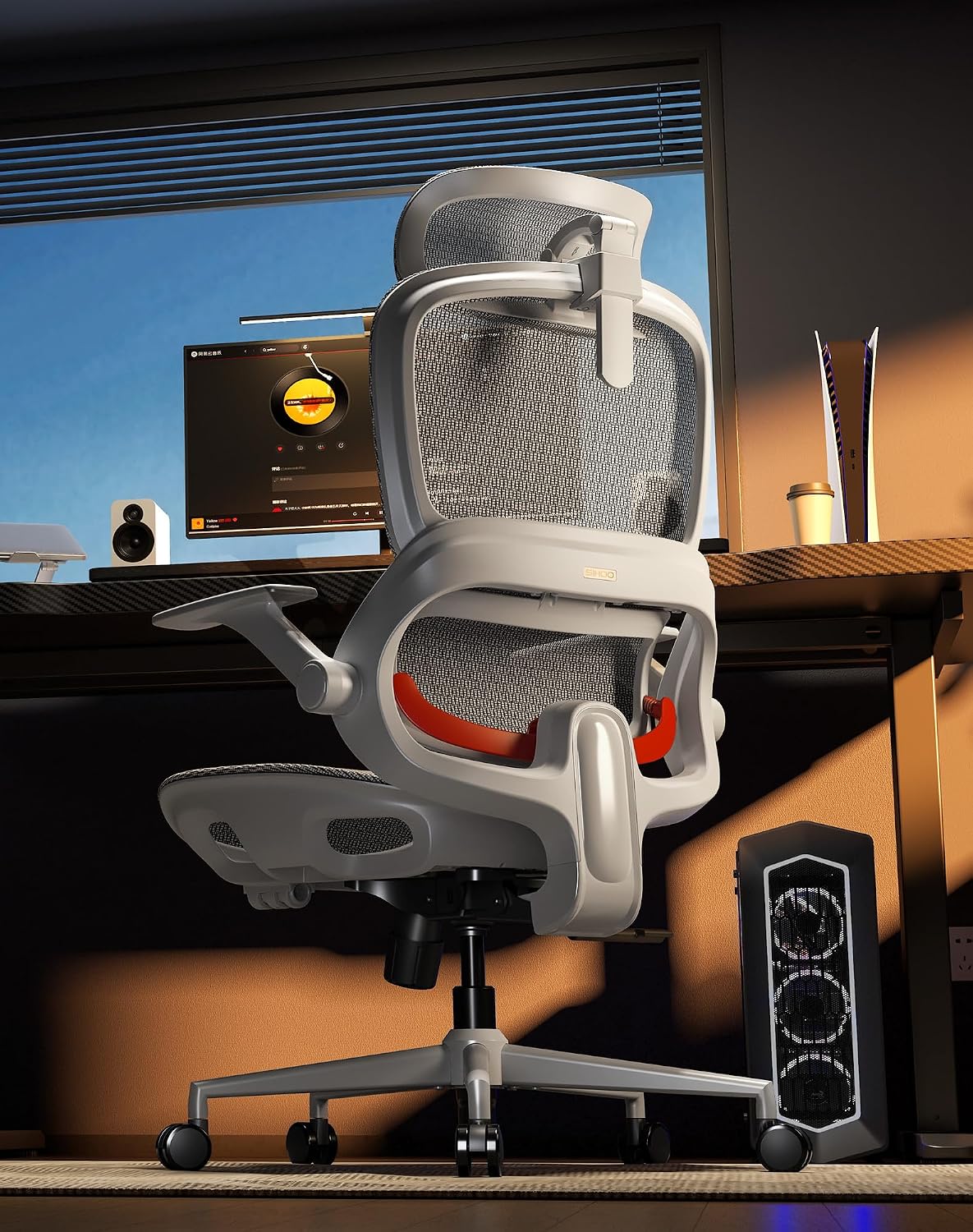 SIHOO B100 Office Chair, Comfy Ergonomic Office Chair, High Back Computer Chair with Adaptive Lumbar Support & Wide Headrest, Flip-up Armrests, Swivel Desk Chair for Long Hours,White - الصورة 2