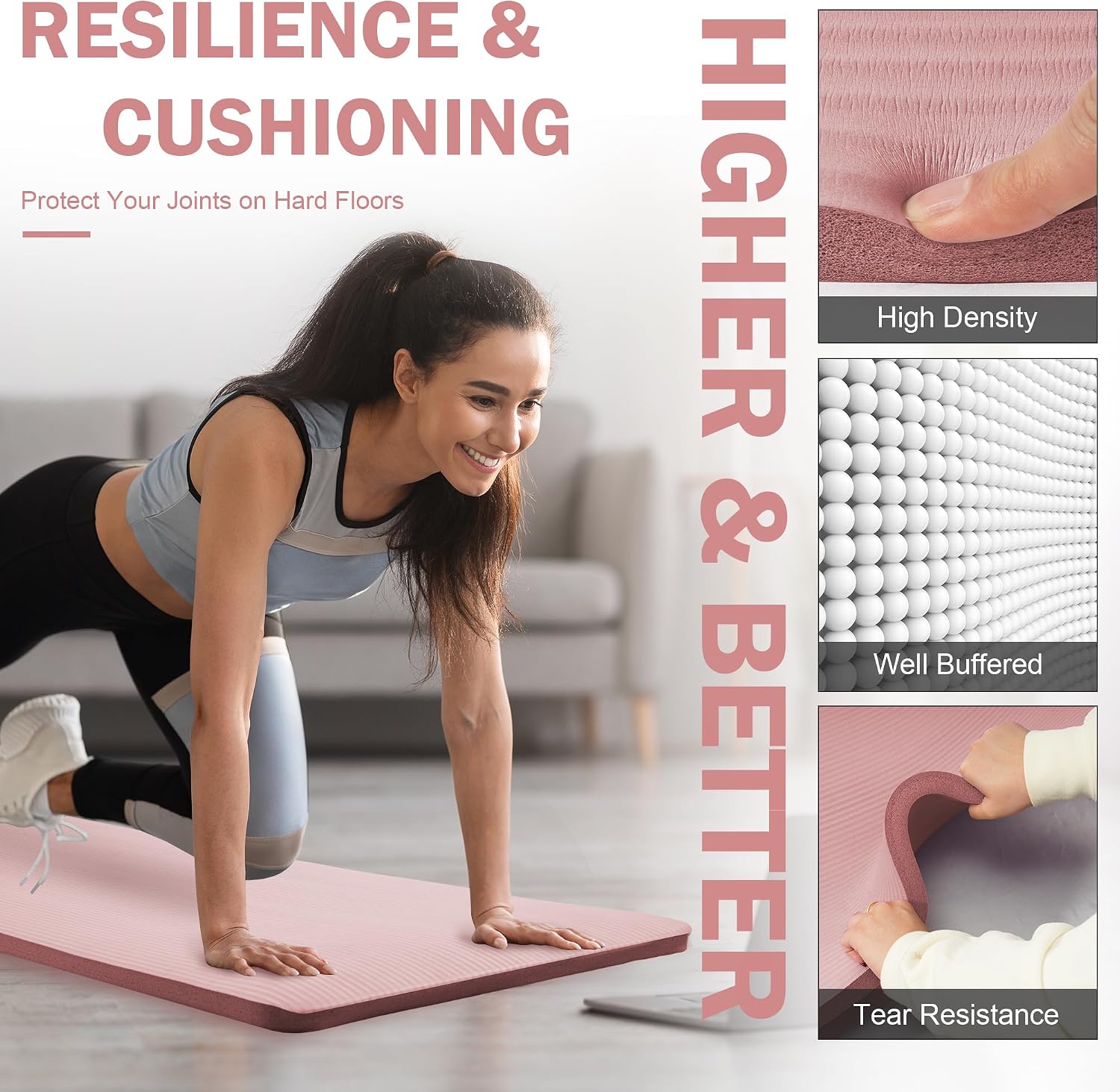 BalanceFrom All-Purpose 1-Inch Extra Thick High Density Anti-Tear Exercise Yoga Mat with Carrying Strap, Multiple Colors - الصورة 4