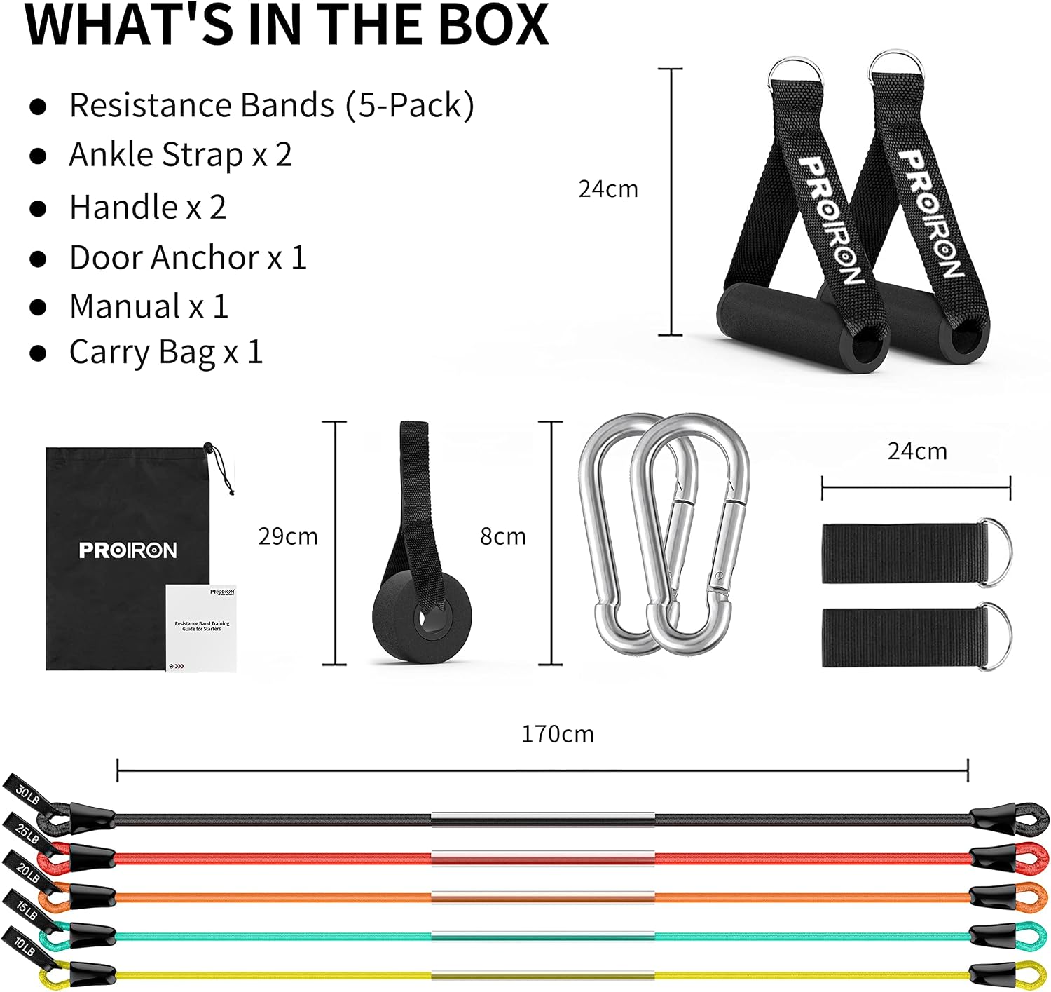 PROIRON Resistance Bands Set 14 Pieces Anti-Snap Resistance Band Exercise with Handles, Door Anchor, Ankle Straps, Training Manual and Carrying Bag - الصورة 3