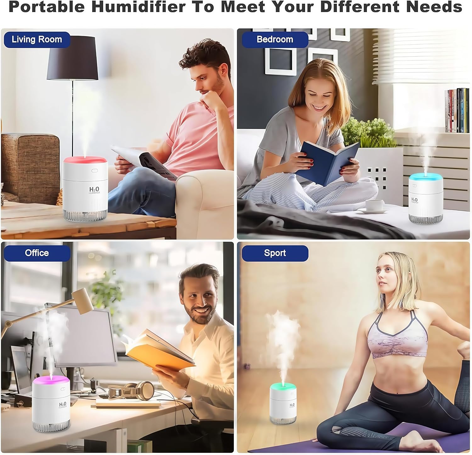 Cool Mist Humidifier, 36Hrs Runtime & 5 Color LED Night Light, 2L USB Portable for Bedroom, Auto Shut-Off, Dual-Spray & Super Quiet, White - الصورة 3
