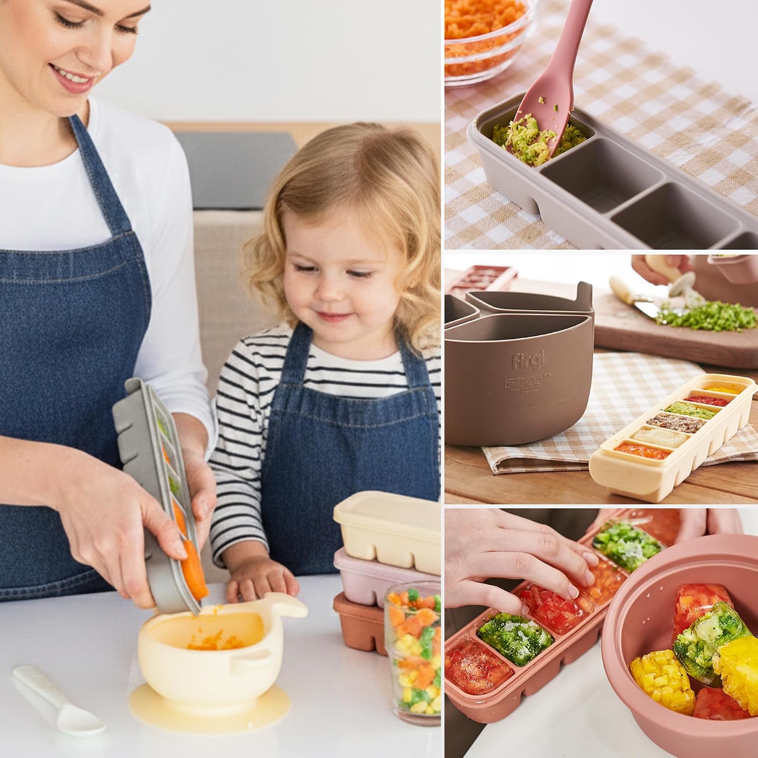 Silicone Containers with Lid for Freezer, 207 ml, 12 Sections - Leak-proof Molds, Odorless, BPA-free; for Ice, Homemade Food, Breast Milk, Purees, Vegetables; Indie Rose - الصورة 9